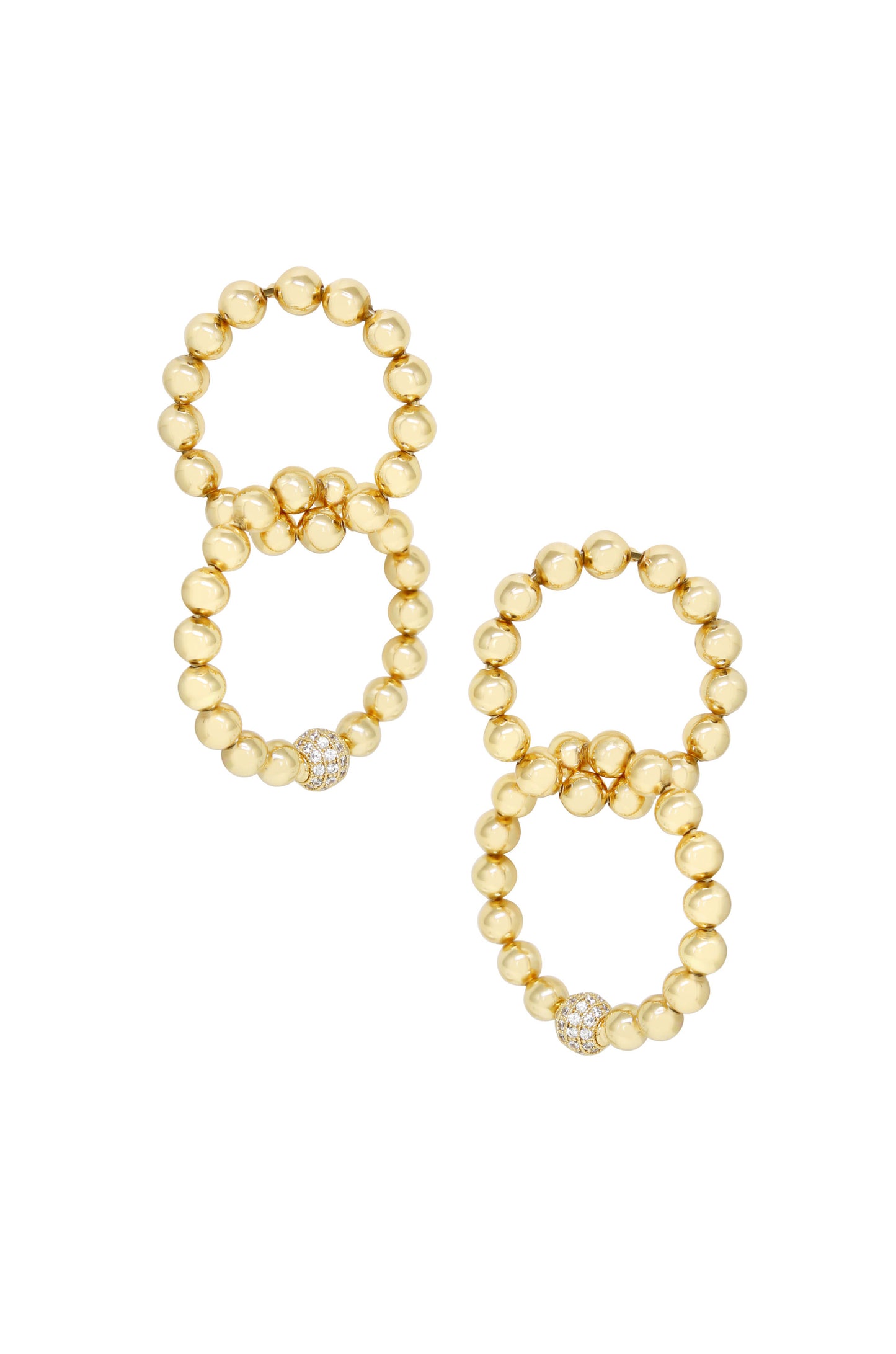 Interlocked 18k Gold Plated Ball Dangle Earrings on white background  