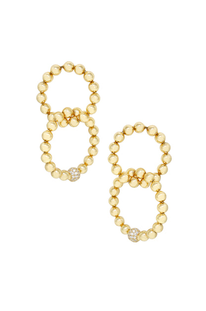 Interlocked 18k Gold Plated Ball Dangle Earrings on white background  