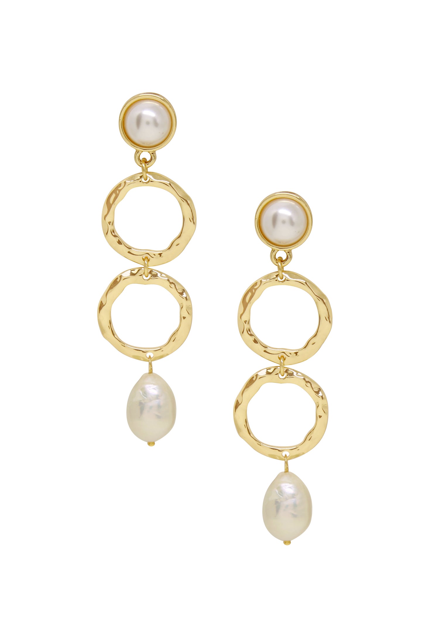 Textured Pearl Drop 18k Gold Plated Earrings on white background  