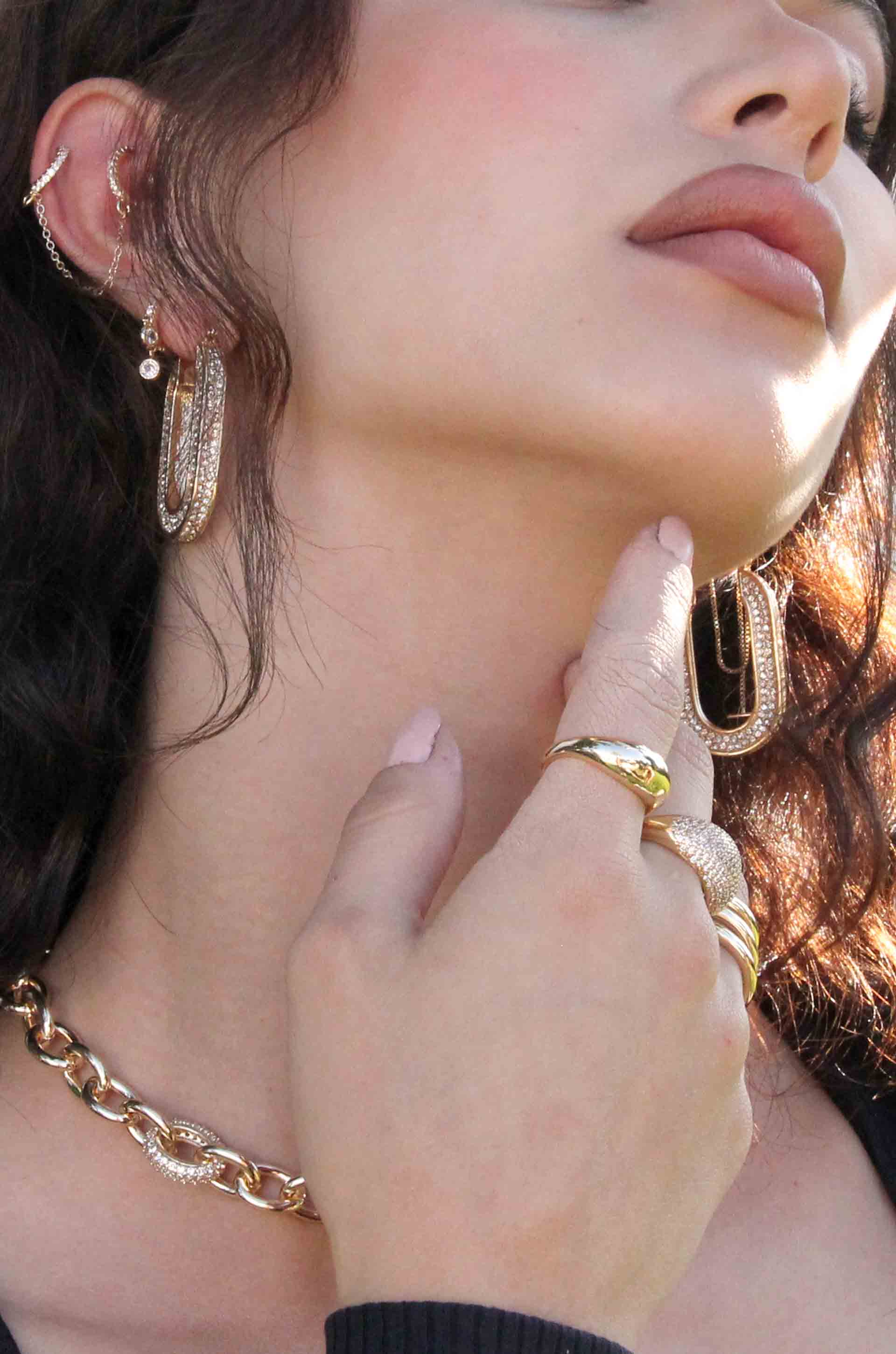 Crystal Spotlight Hoops on model