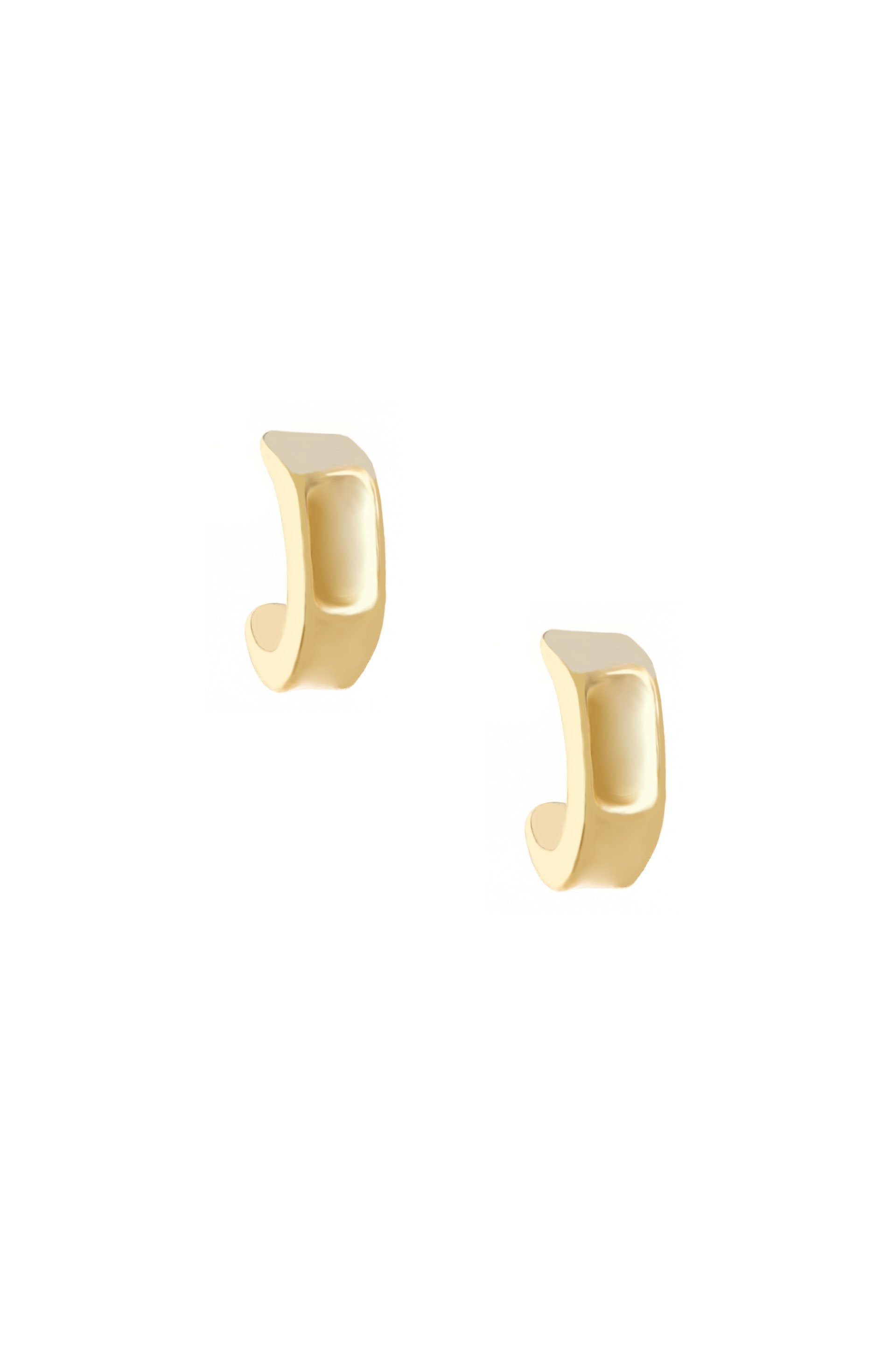 Miss Modern Mini 18k Gold Plated Half Hoops on white background  
