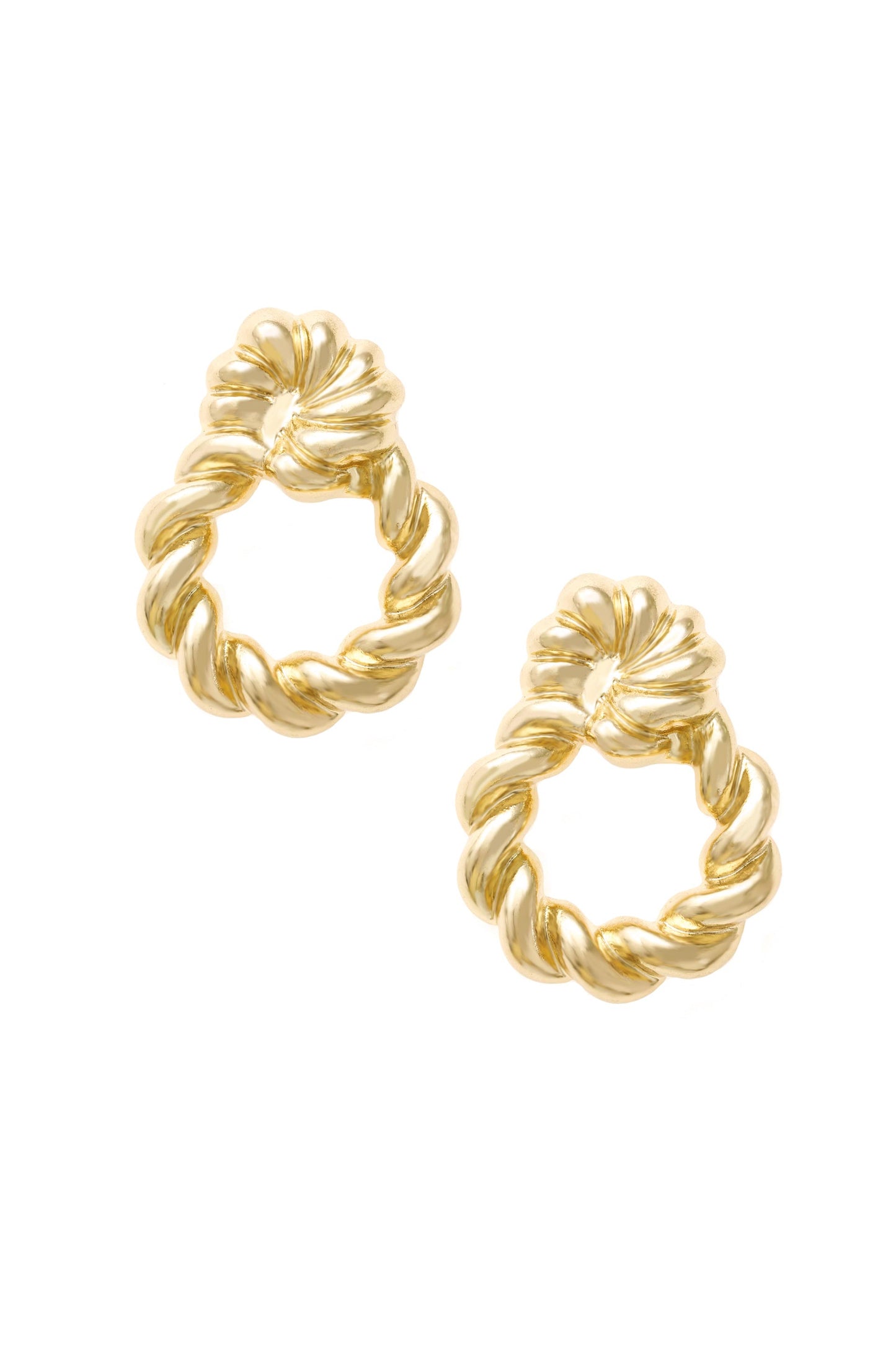 Twist and Shout 18k Gold Plated Textured Earrings on white background