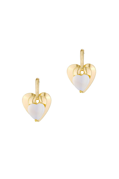 Simple Sweet Mother of Pearl and 18k Gold Plated Heart Earrings