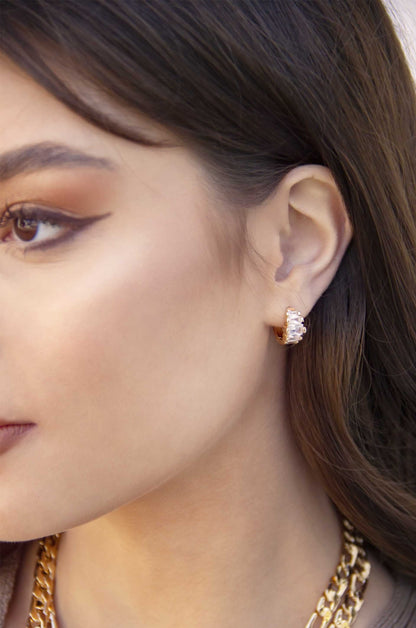 Diamond Shine 18k Gold Plated Mini Hoop Earrings on model