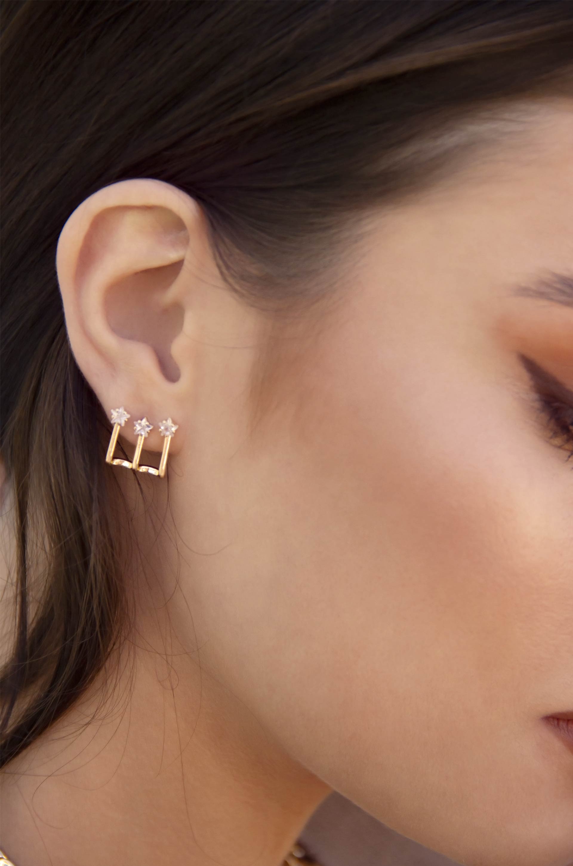 Constellation Wrap 18k Gold Plated Earring on model