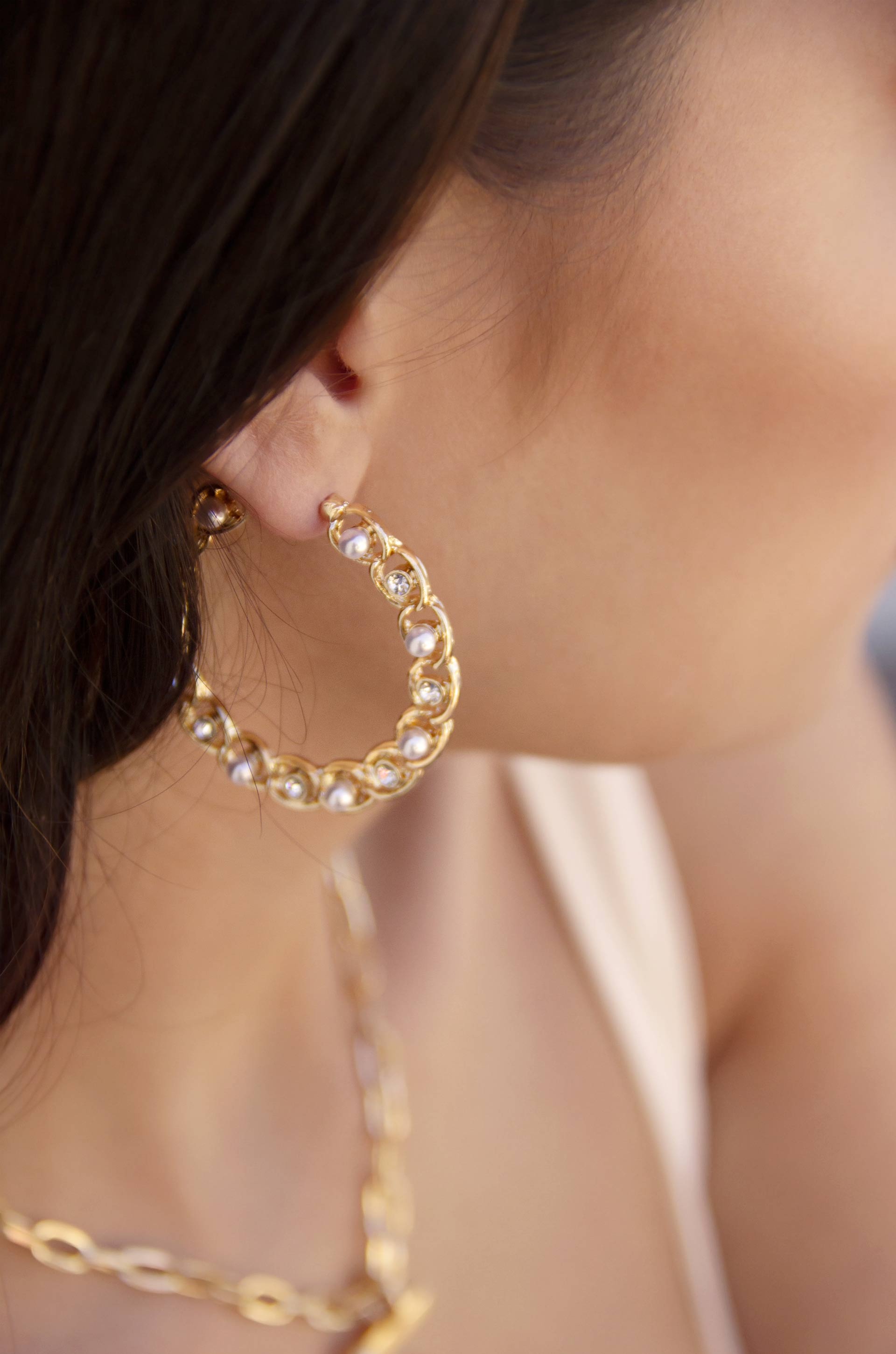 Elite Crystal 18k Gold Plated Hoop Earring on model