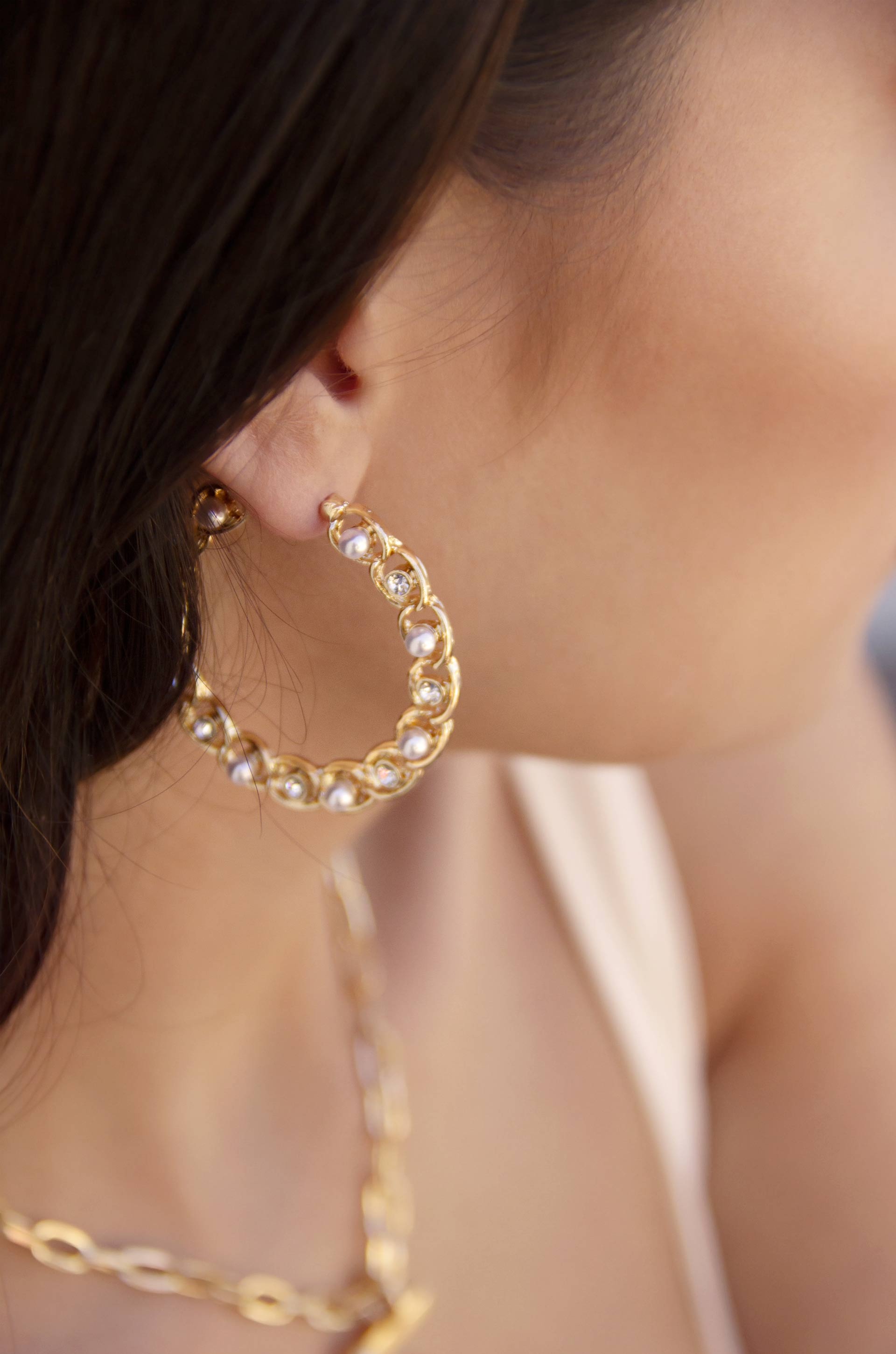 Elite Crystal Hoop Earring on model