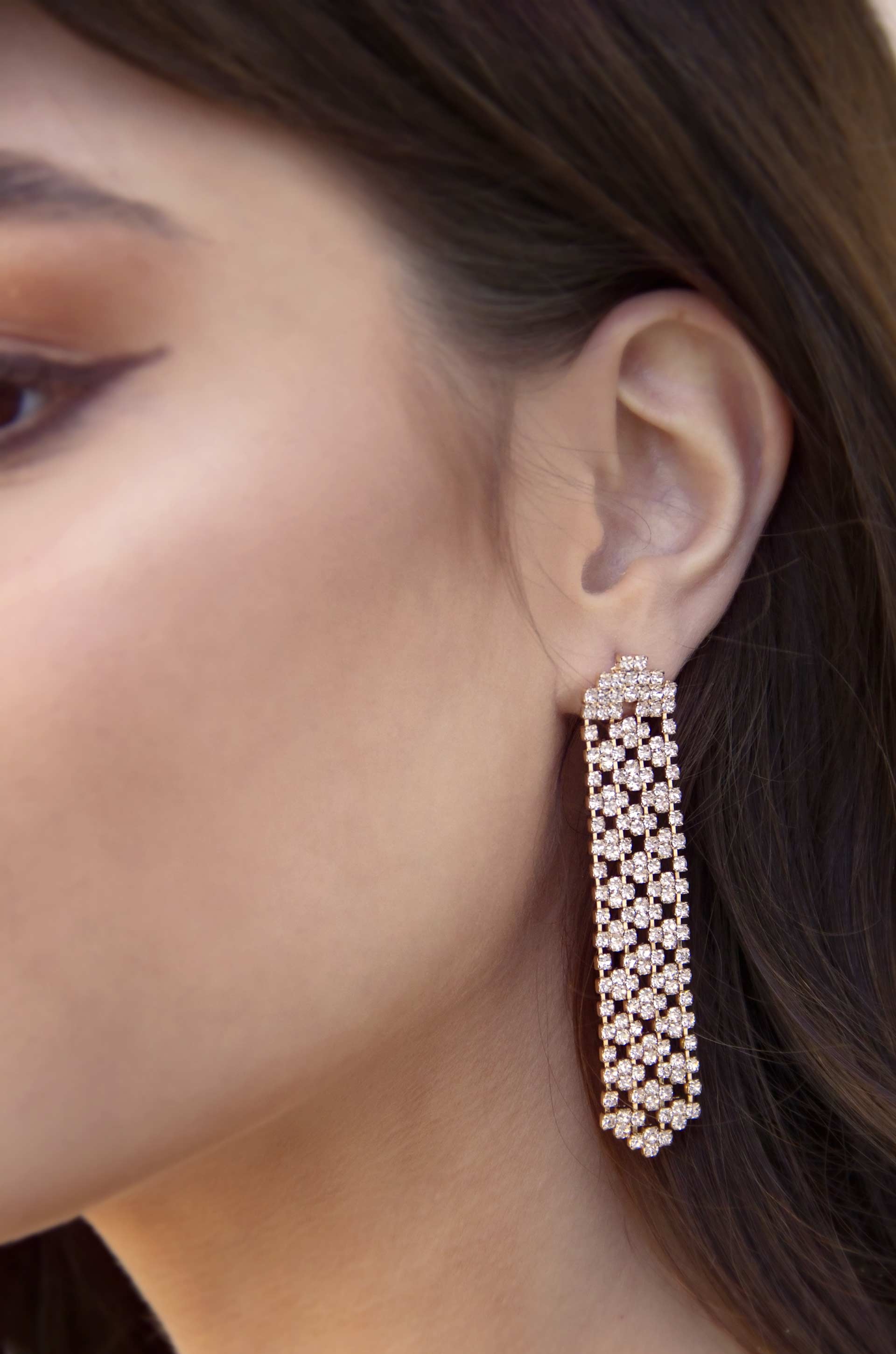 Crystal Quilted Dangle Earrings on model
