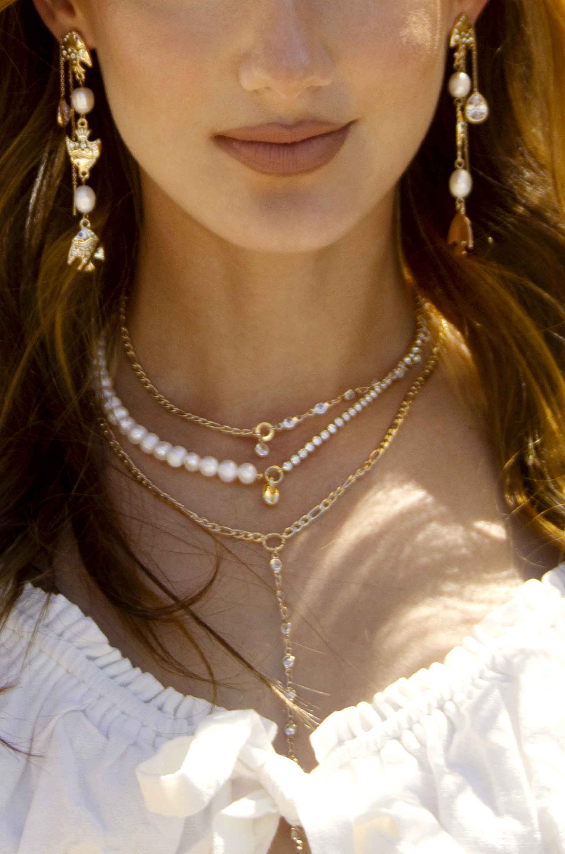Barely There 18k Gold Plated Chain and Crystal Dangle Earrings on a model