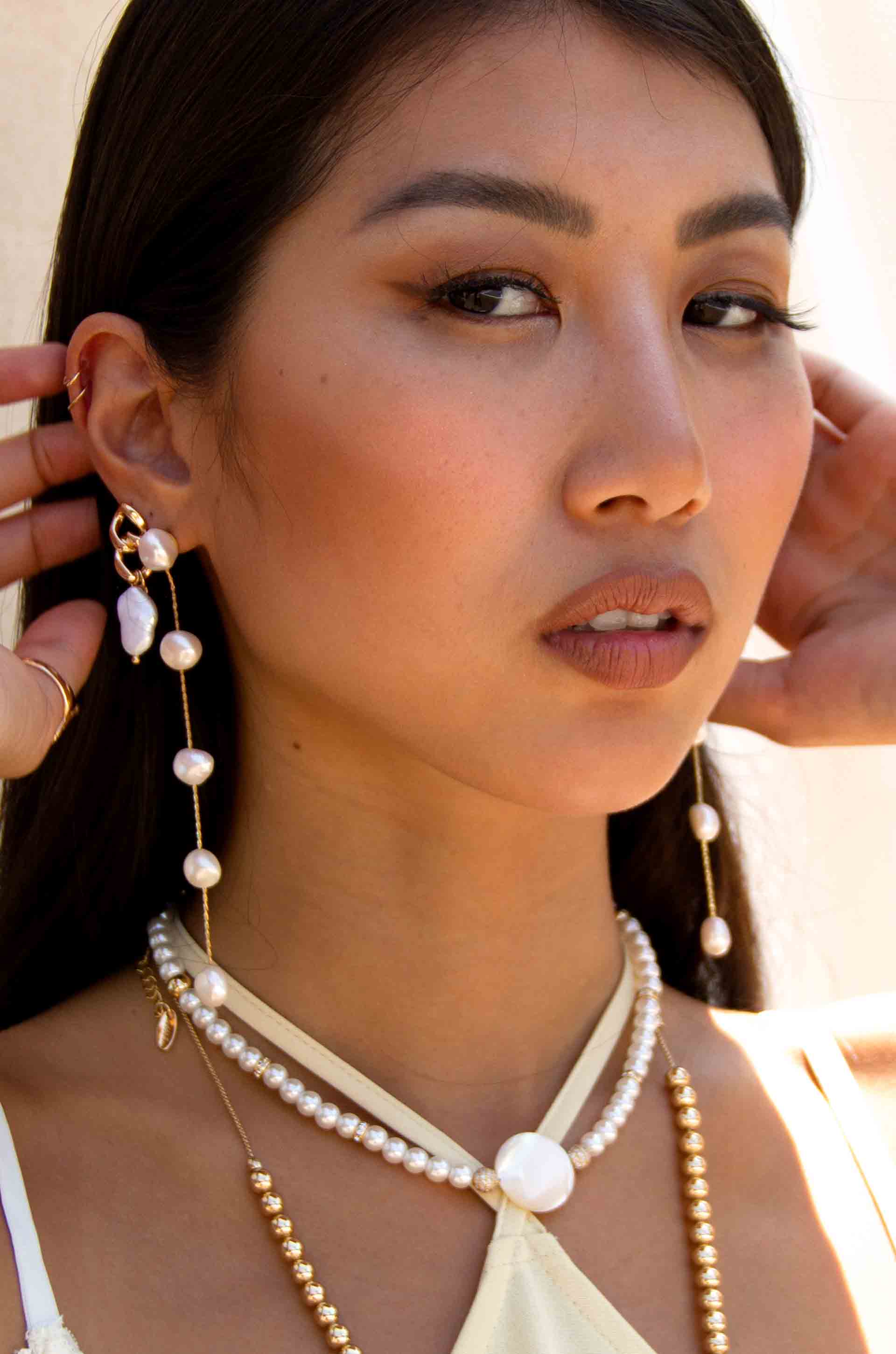 Timeless Pearl 18k Gold Plated Necklace on a model