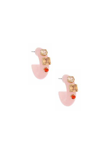 Cloud Pink Resin Hoop Earrings on white background