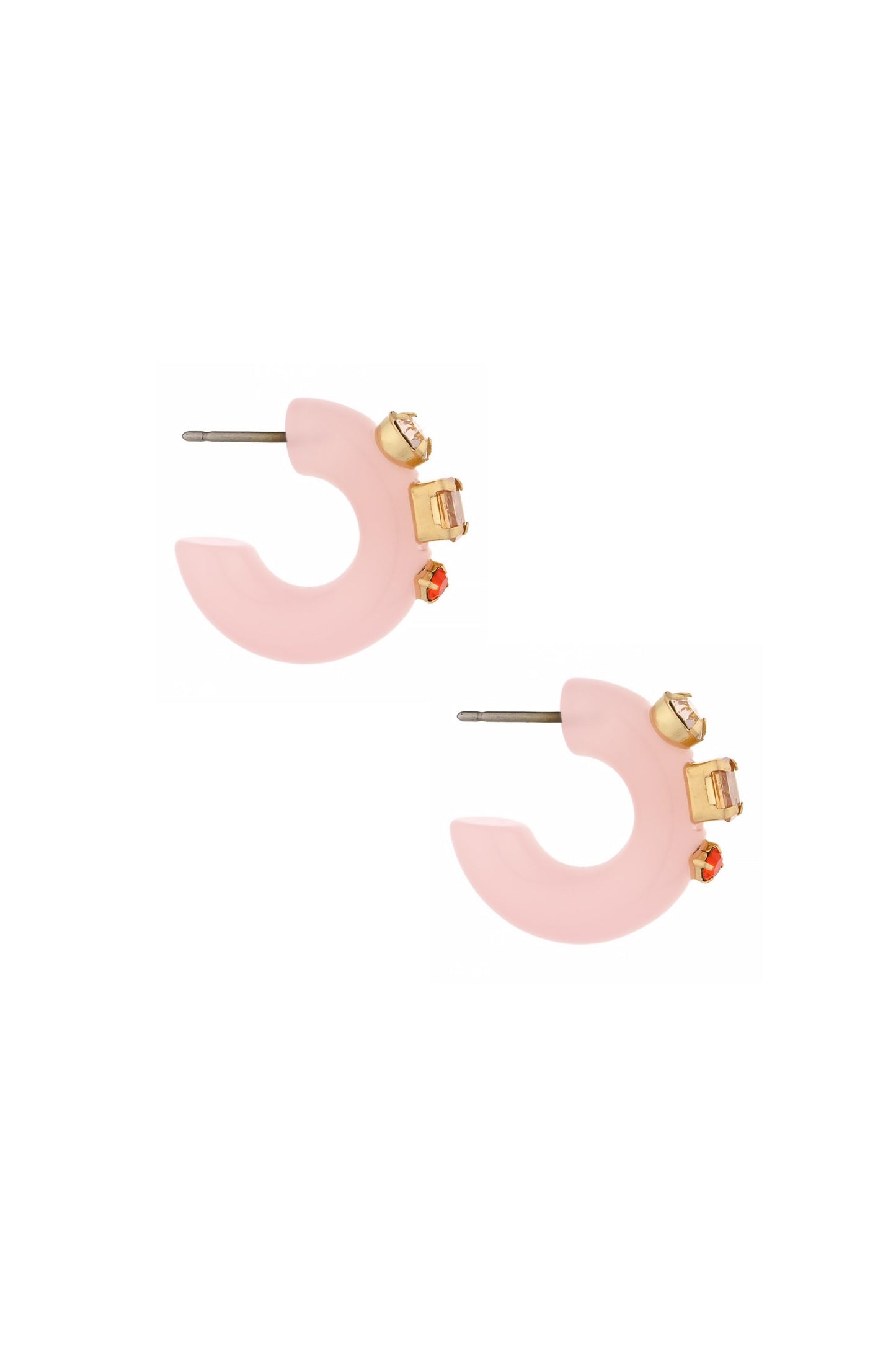 Cloud Pink Resin Hoop Earrings on white background side view