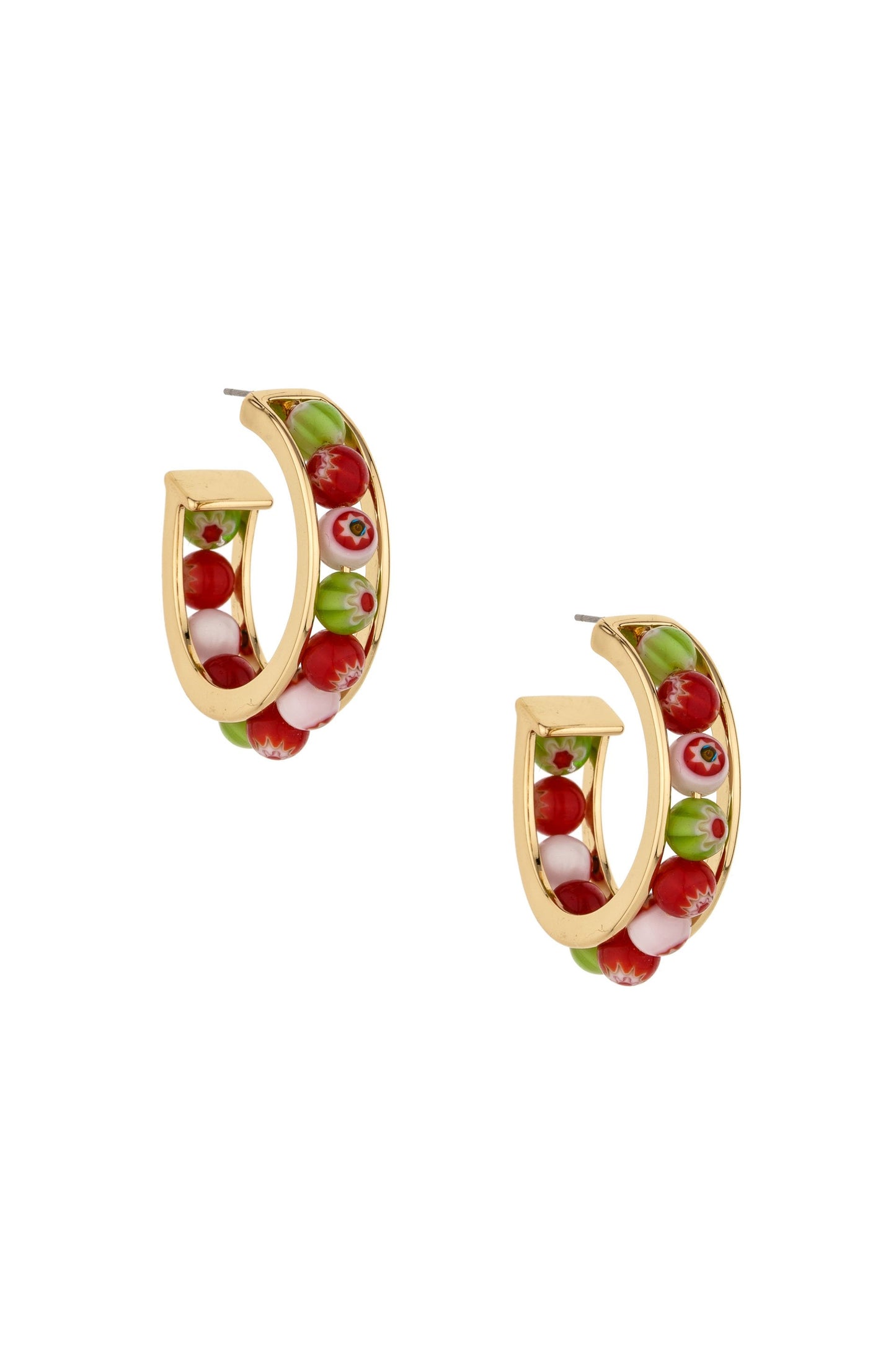 Merry and Bright Bead 18k Gold Plated Hoop Earrings on white - front