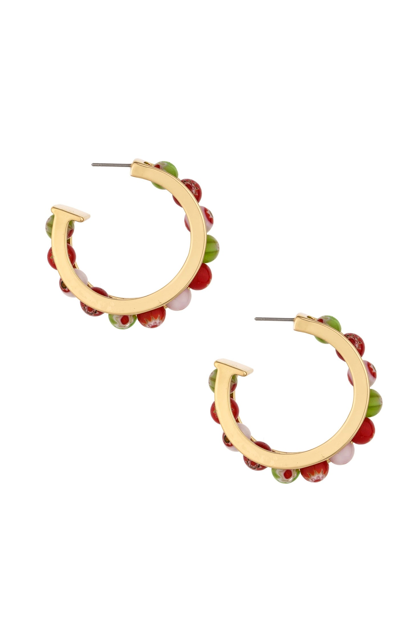 Merry and Bright Bead 18k Gold Plated Hoop Earrings on white - side