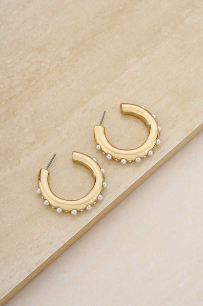 Celeste 18k Gold Plated Hoops on slate