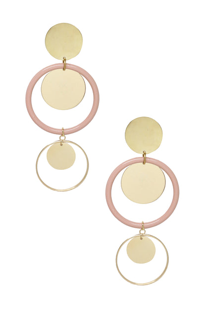 Petunia Light Pink Circular 18k Gold Plated Earrings on white background  