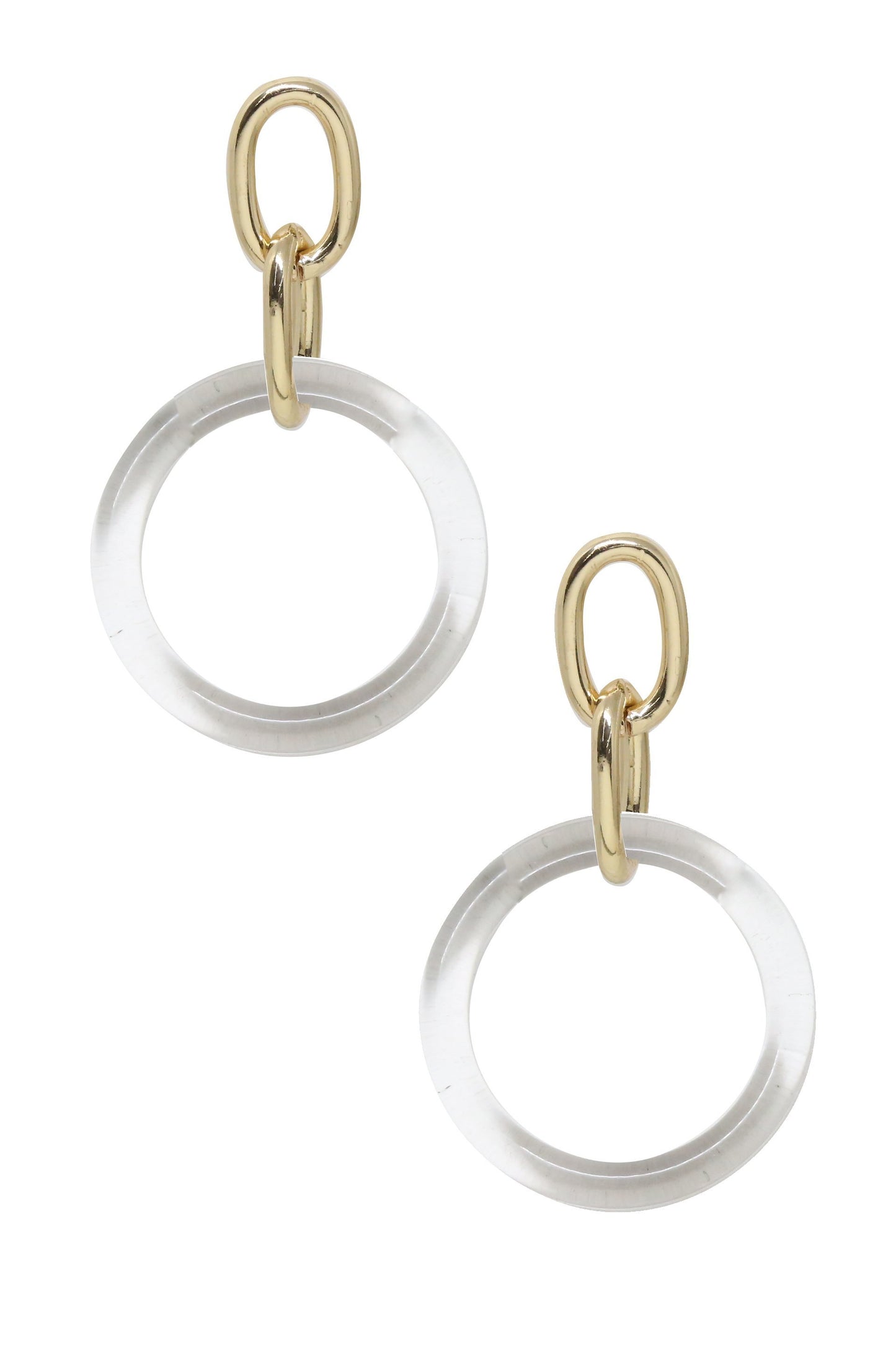 Be True Clear Resin 18k Gold Plated Dangle Earrings on white