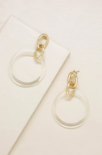 Be True Clear Resin 18k Gold Plated Dangle Earrings on slate