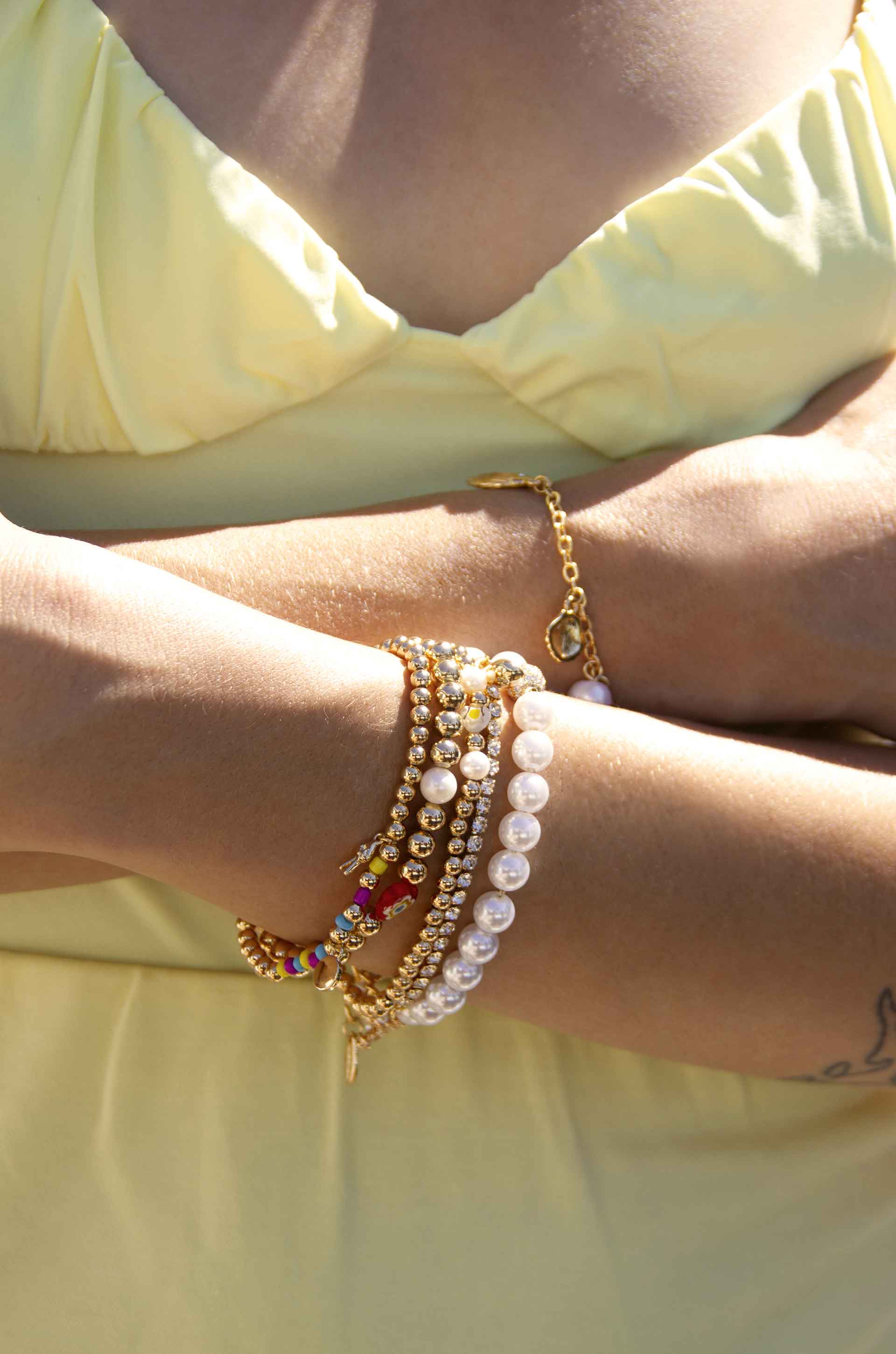 Positive Vibes Stack 18k Gold Plated Elastic Bracelets Set of 3 – Ettika