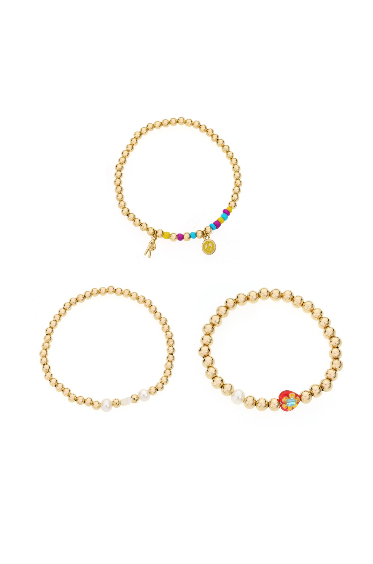 3Pcs/Set Round Beads Balls Bracelet 18K Gold Plated Golden Color Stretch Bracelet Stacking Bracelets,Temu