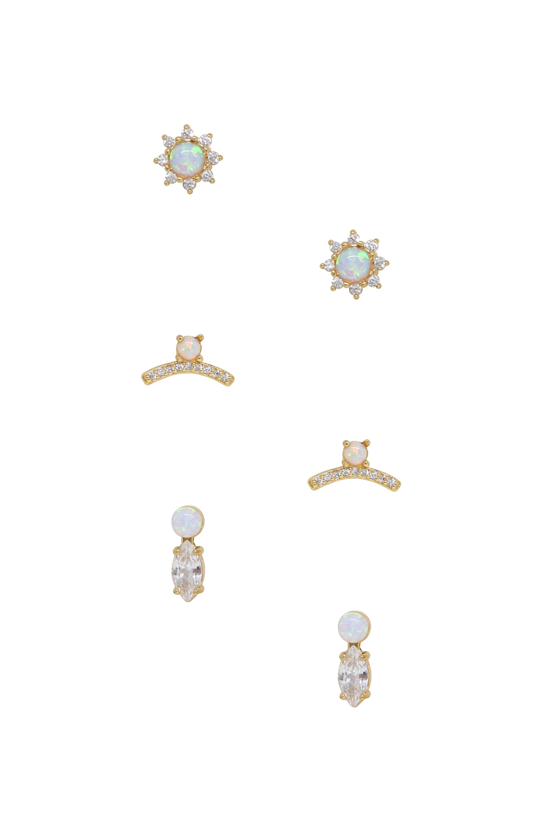 Opal and Crystal Babies Earring Set on white background  