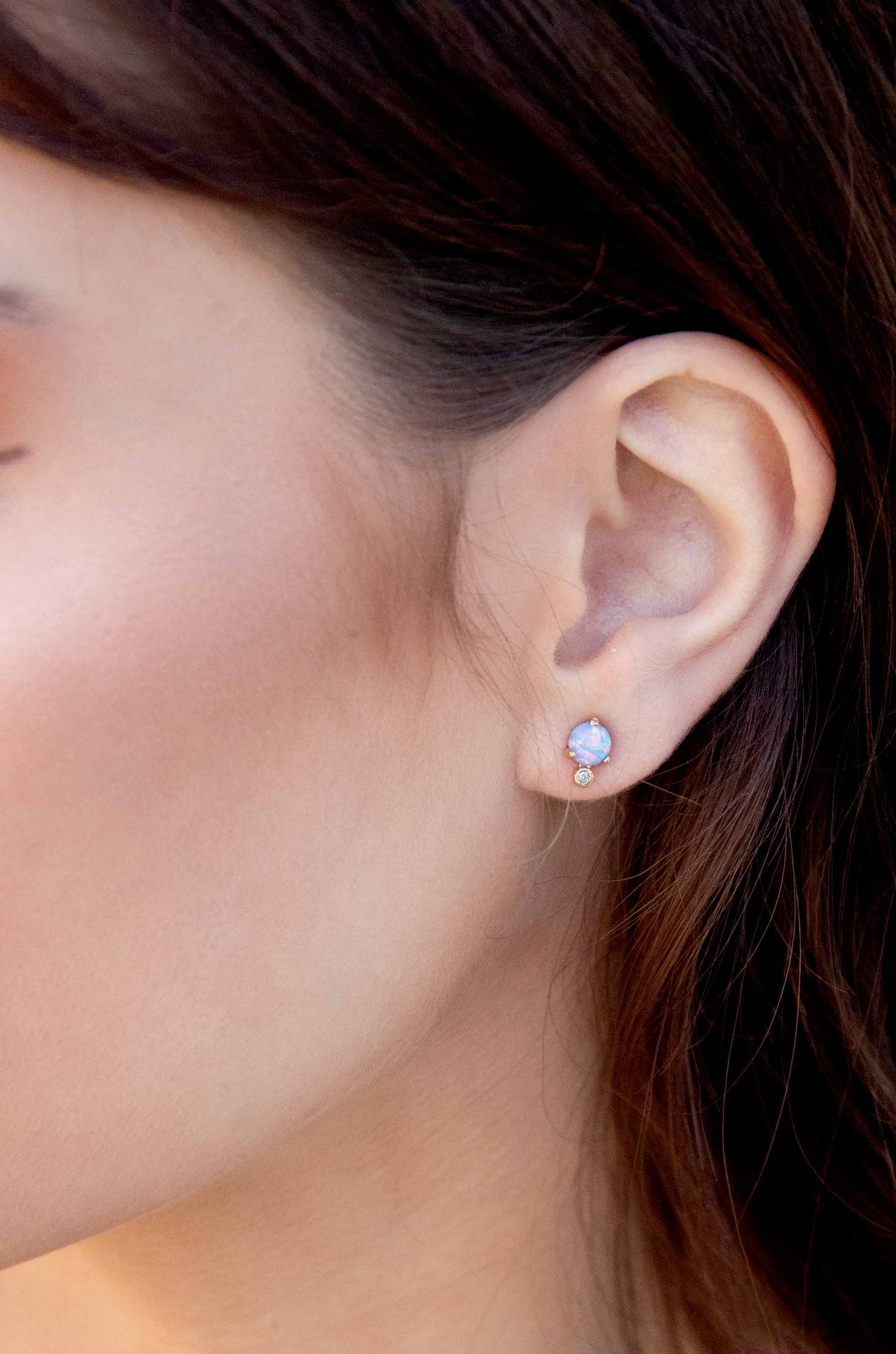 Blue Opal and Crystal Celestial 18k Gold Plated Earring Set on model