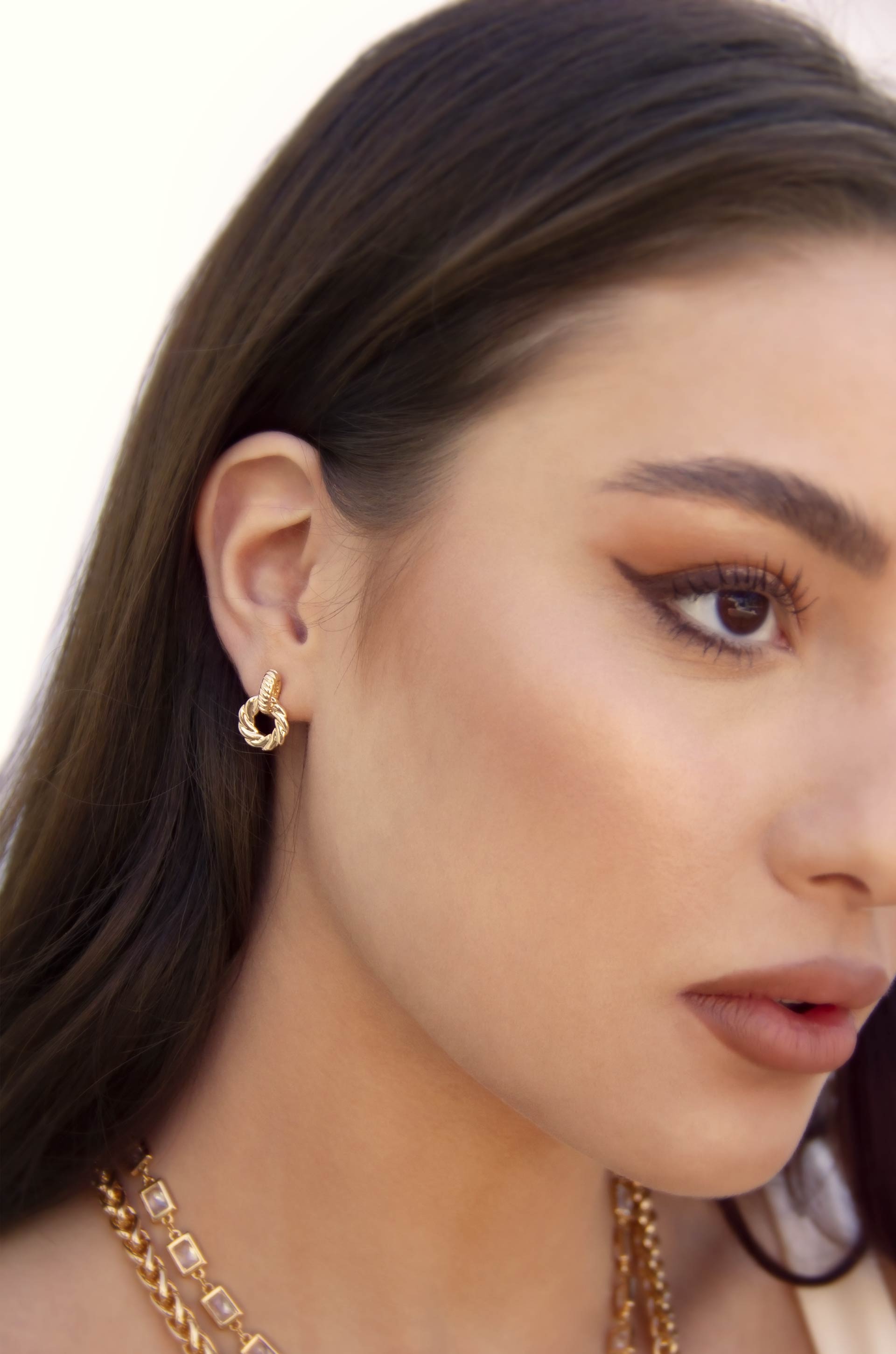 Twisted Minis 18k Gold Plated Earring Set on model 2