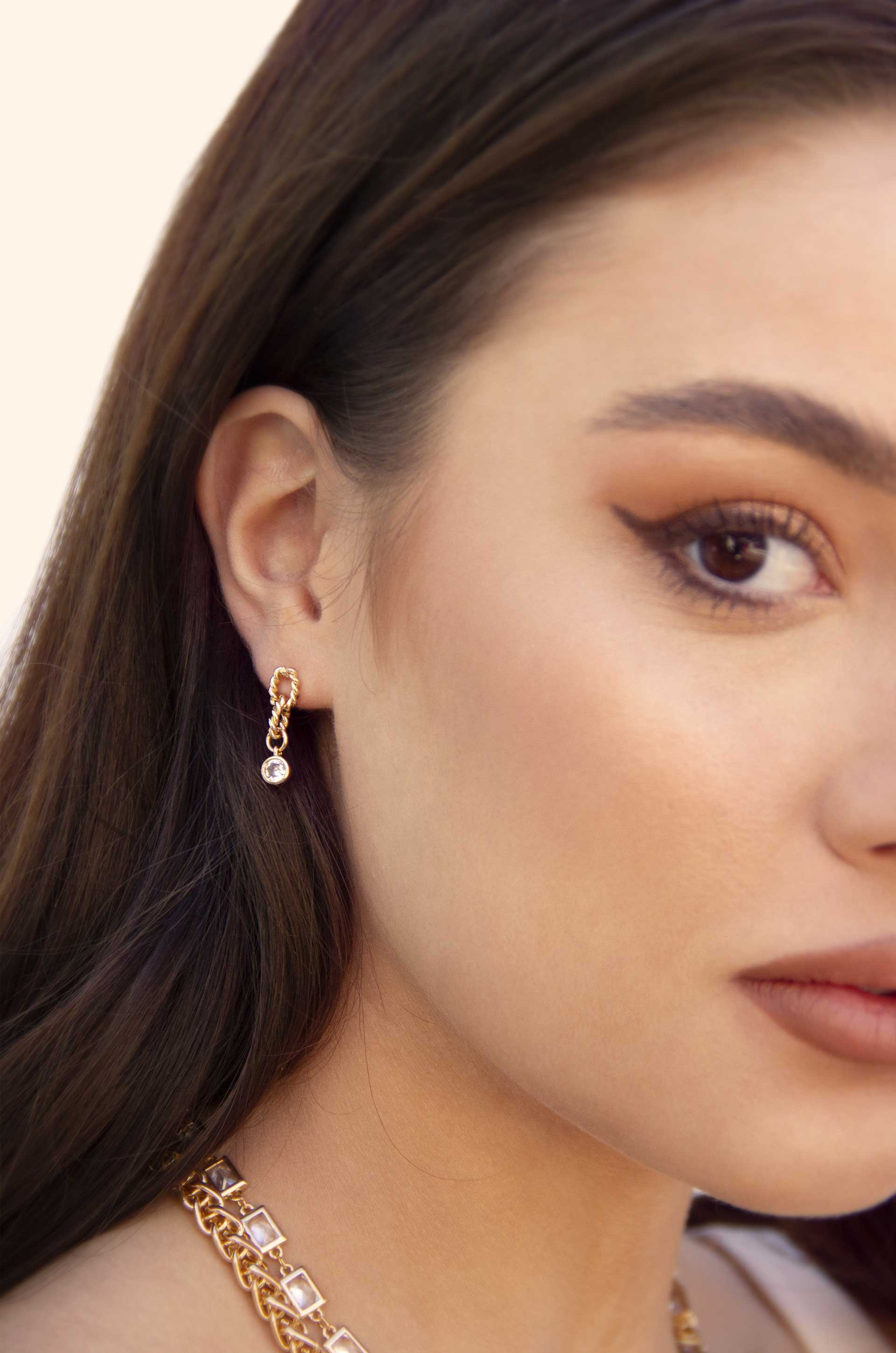 Twisted Minis 18k Gold Plated Earring Set on model 3