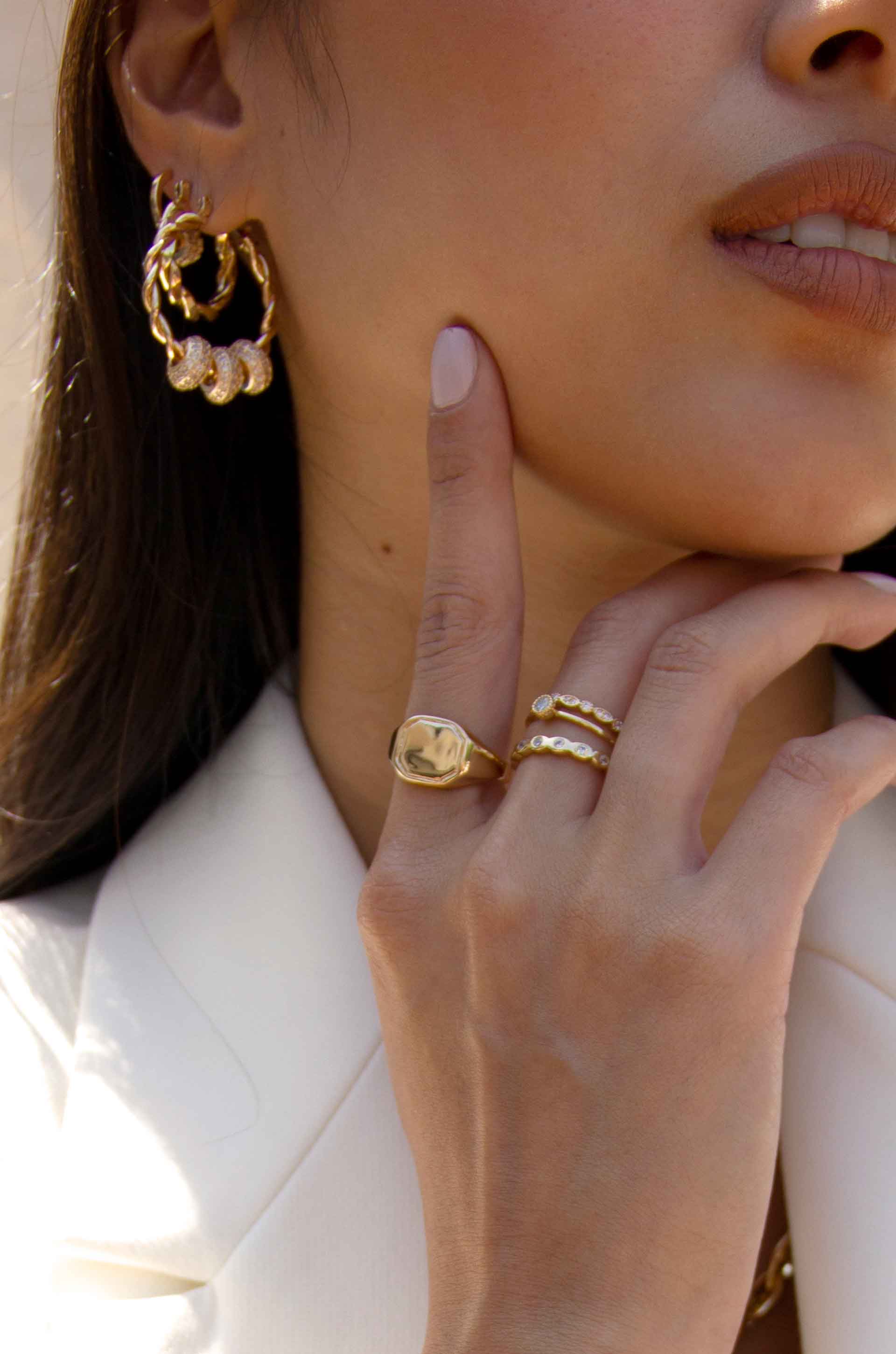 18k Gold Plated Signet Ring on a model