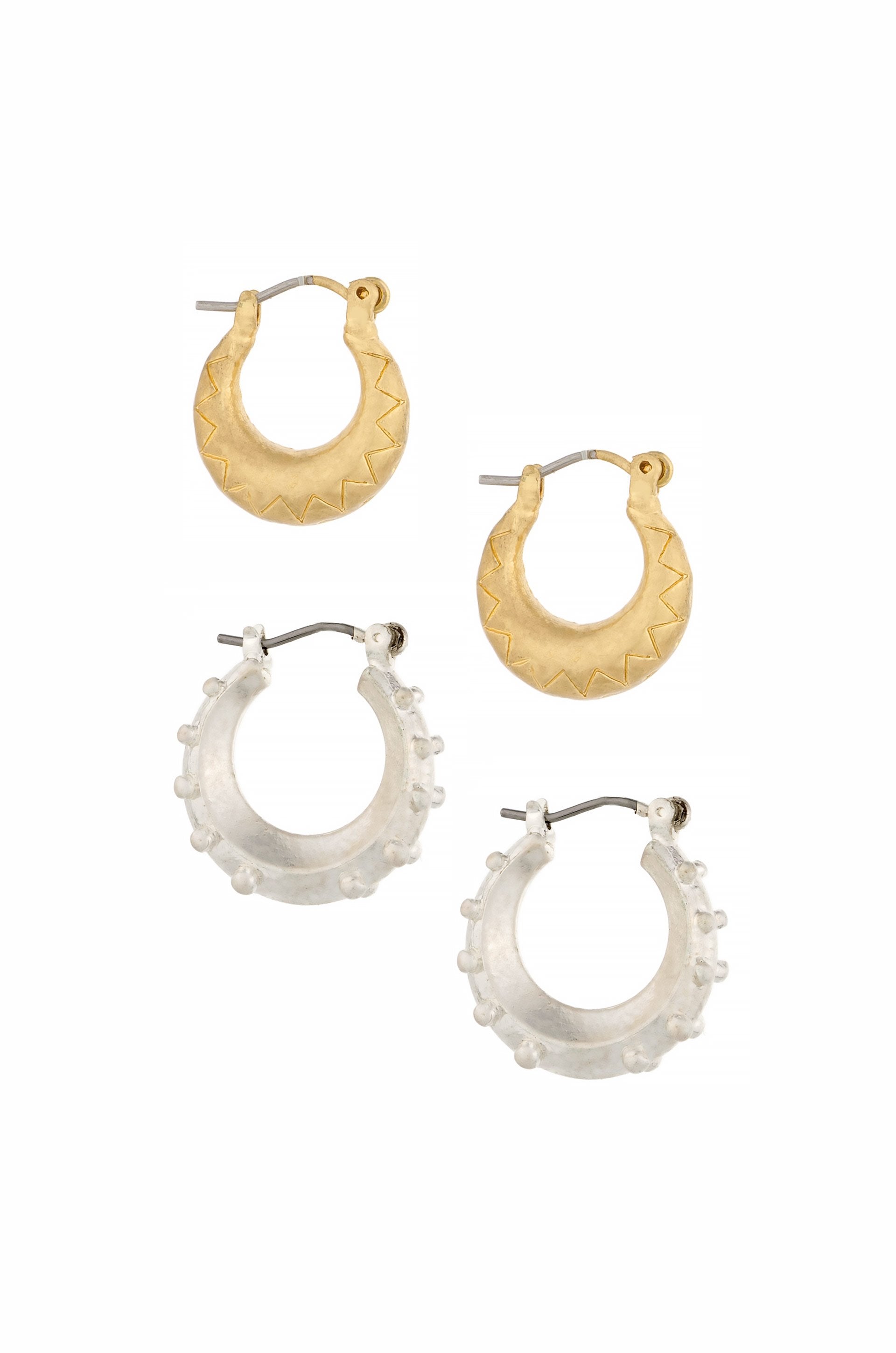 Old Friends New Friends Hoop Set in Worn Silver and Worn 18k Gold Plating on white background