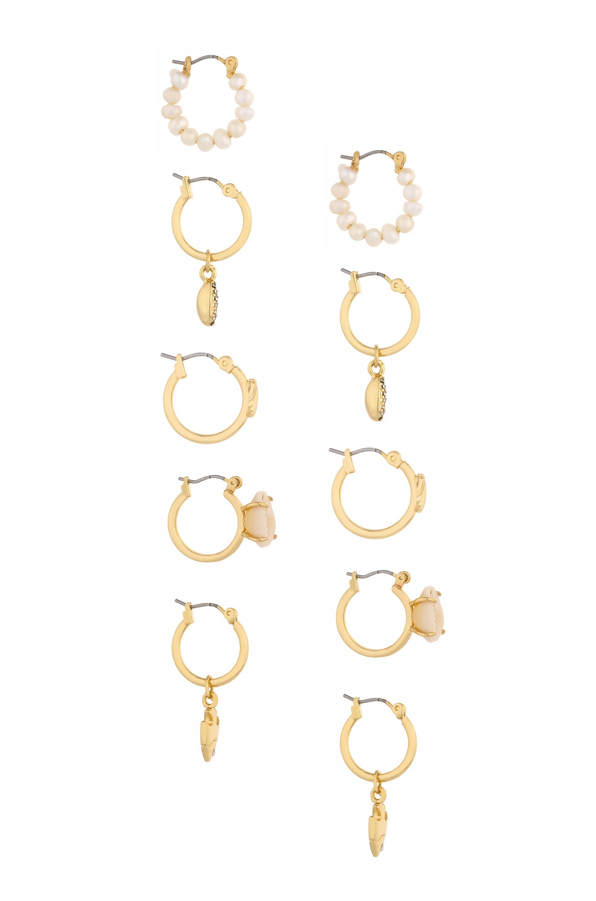 Sun Searcher 18k Gold Plated Mini Hoop Set of 5 on white