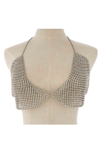 Limelight Crystal and Rhodium Bikini Top Body Chain