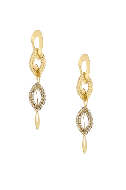 Crystal and 18k Gold Plated Rope Chain Link Dangle Earrings on white