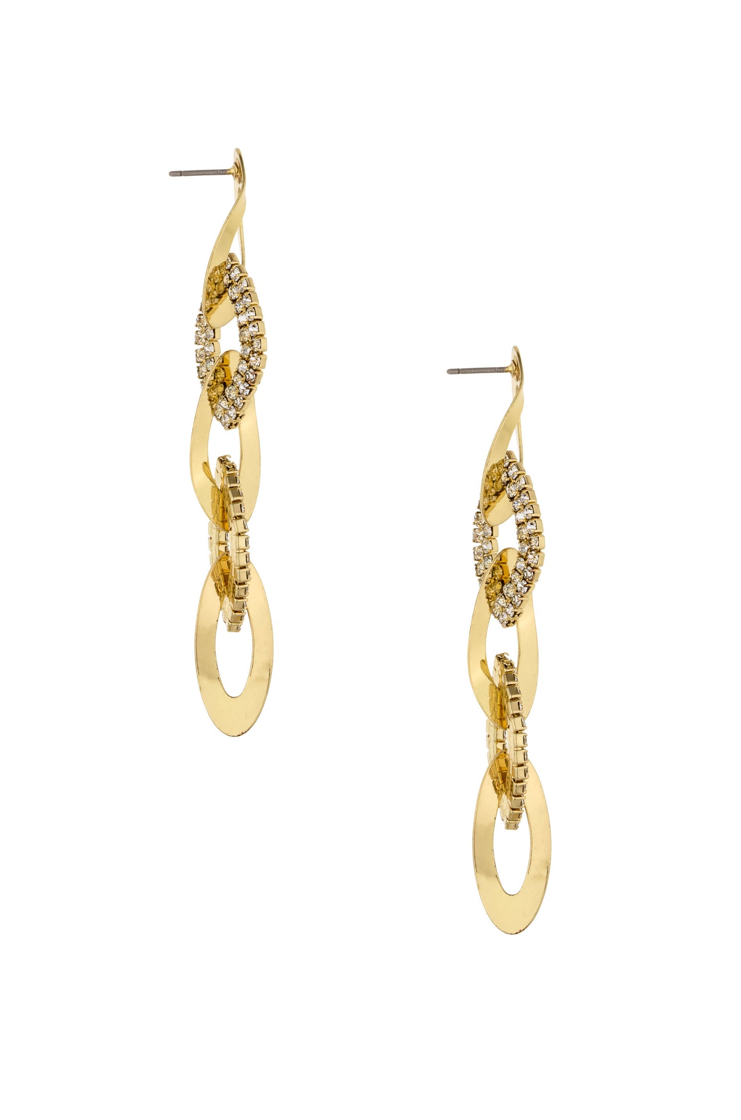 Crystal and 18k Gold Plated Rope Chain Link Dangle Earrings on white 2
