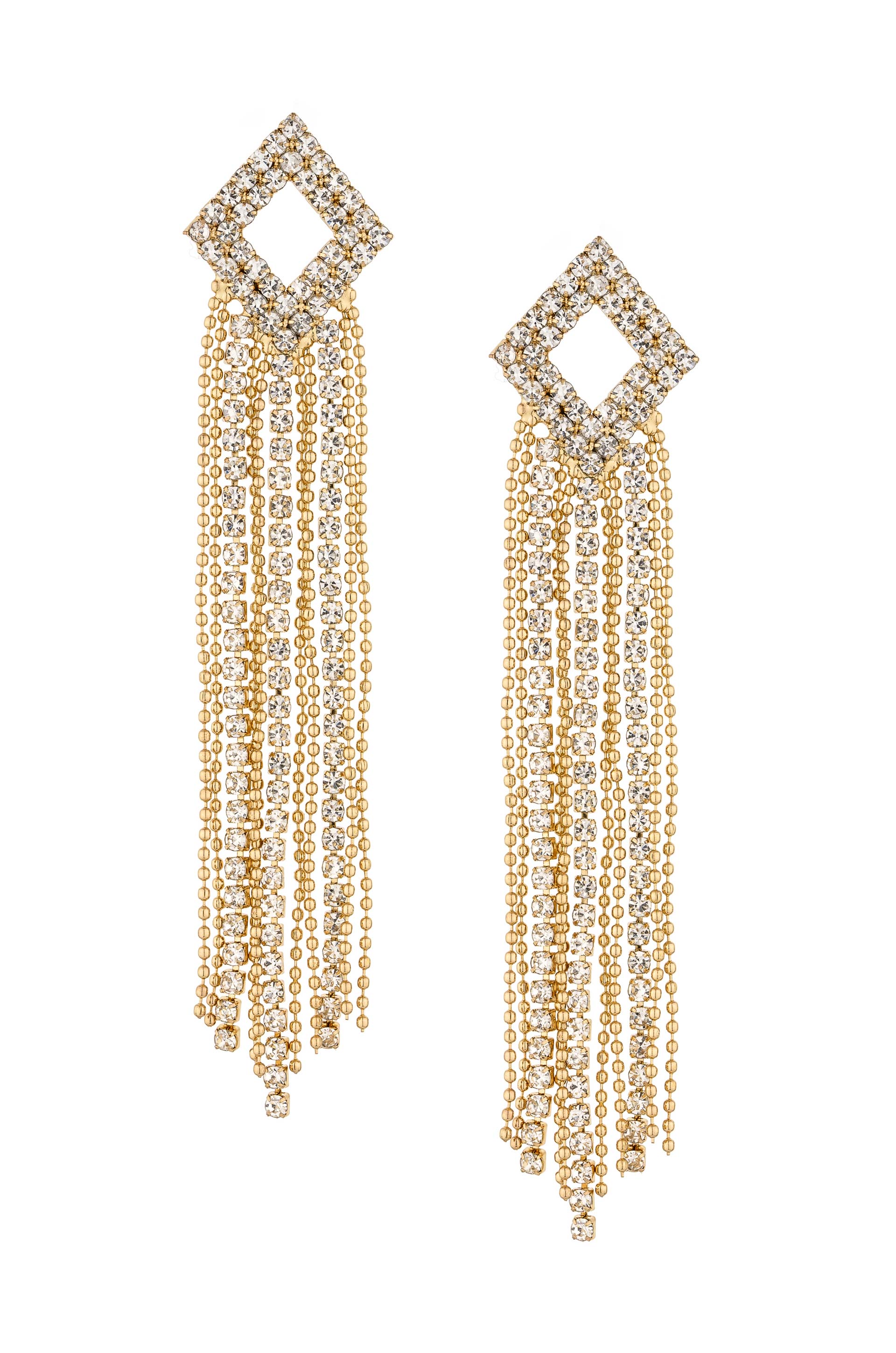 Only Elegance Crystal Chain 18k Gold Plated Dangle Earring on white