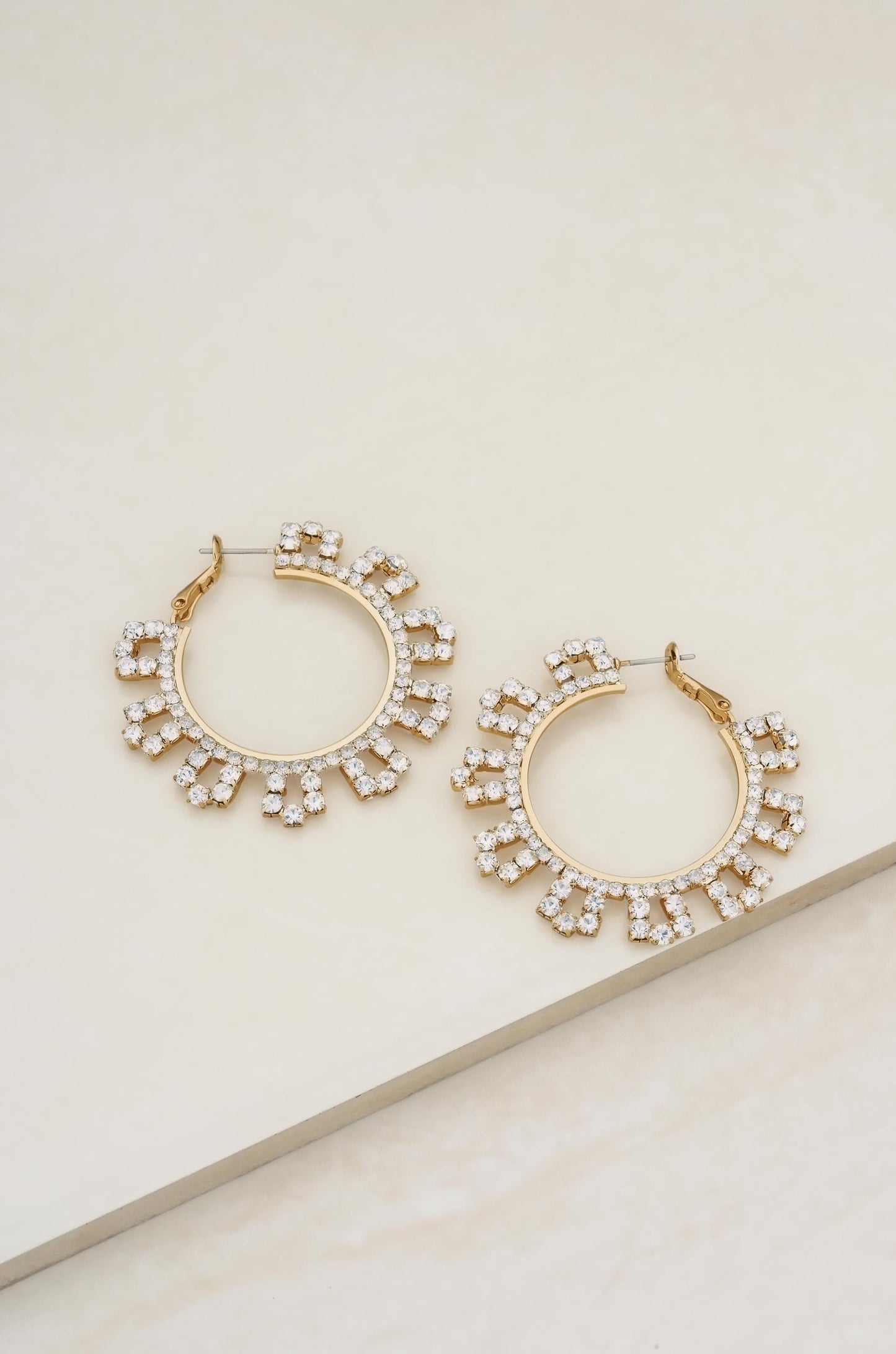 Gatsby Crystal 18k Gold Plated Hoop Earrings on slate