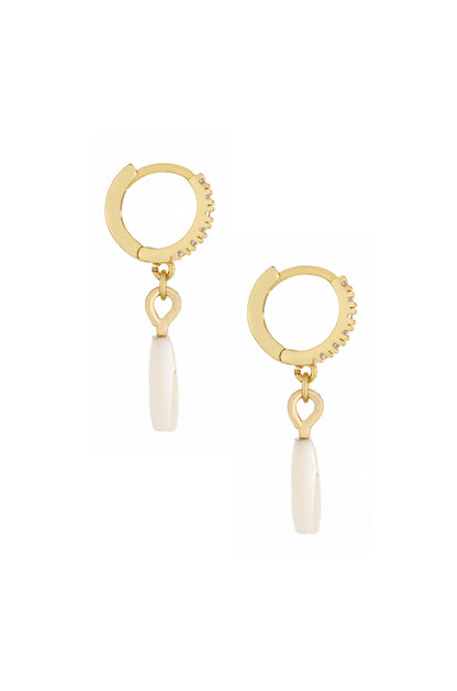 Boho White Crescent Horn 18k Gold Plated Dangle Earrings on side