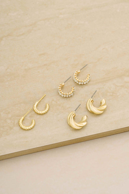 Tiny and Shiny 18kt Gold Plated Huggie Hoop Earring Set on slate