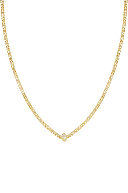 Single 18k Gold Plated Chain and Crystal Bead Necklace on white