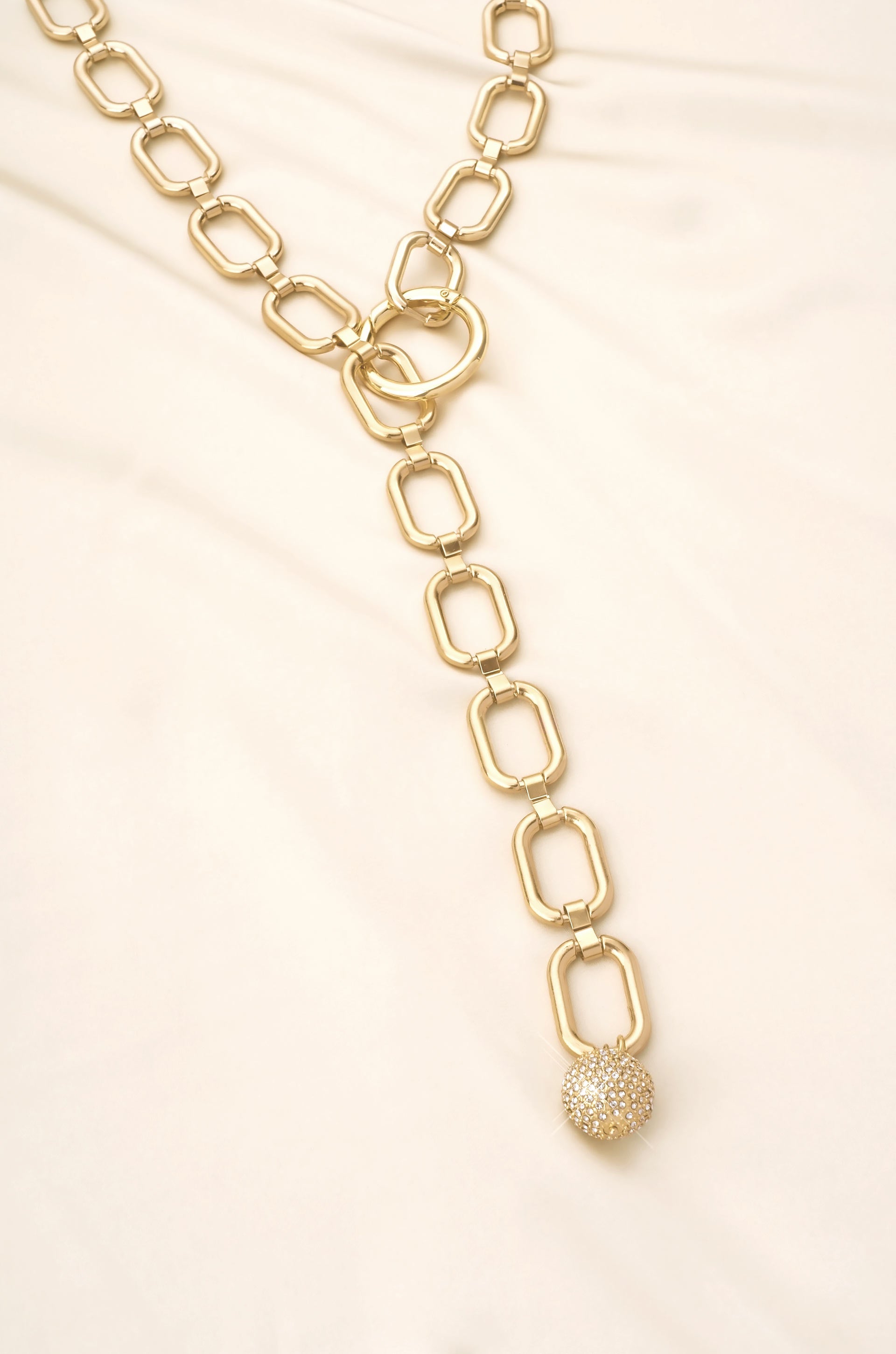 Golden Link Chain Belt with Crystal Ball on slate