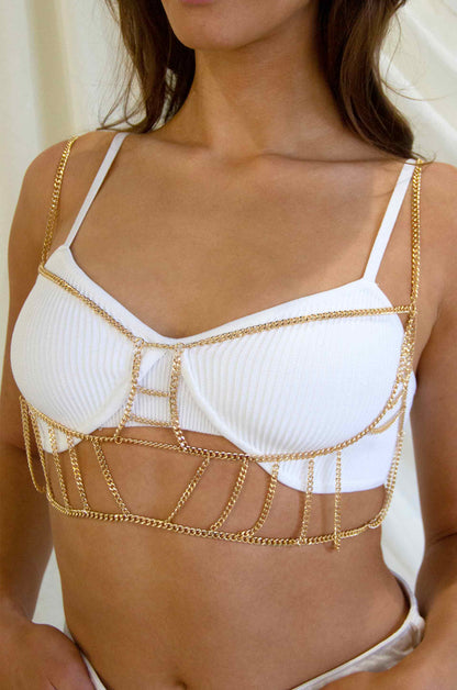 Goddess in the Desert Golden Body Chain on a model