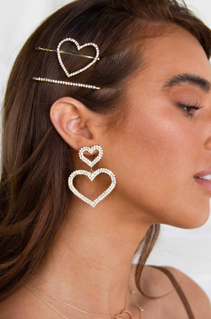 Double Trouble Heart Crystal 18k Gold Plated Earrings on model