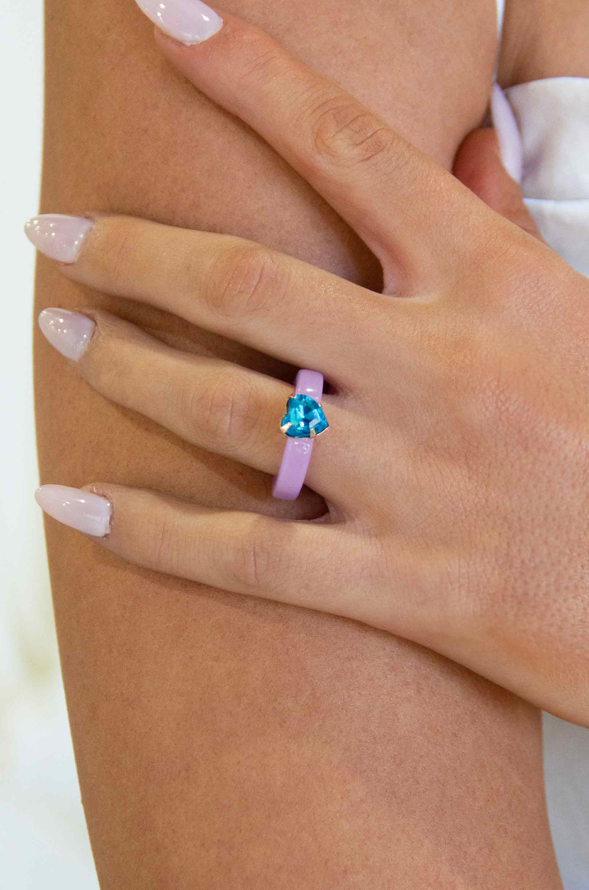 Lovely Resin Crystal Heart Ring on a model