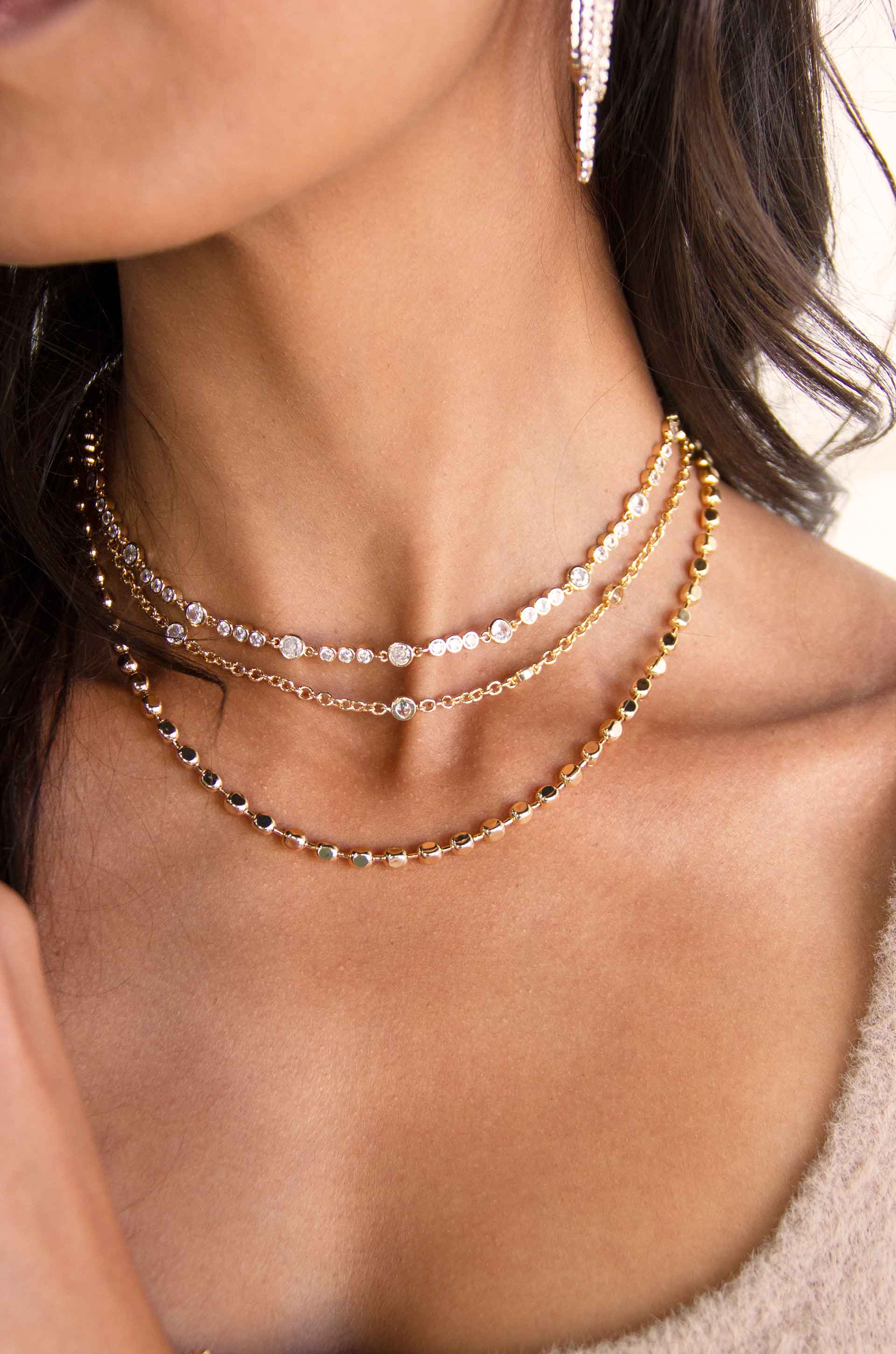 Main Character 18k Gold Plated Layered Necklace Set on a model