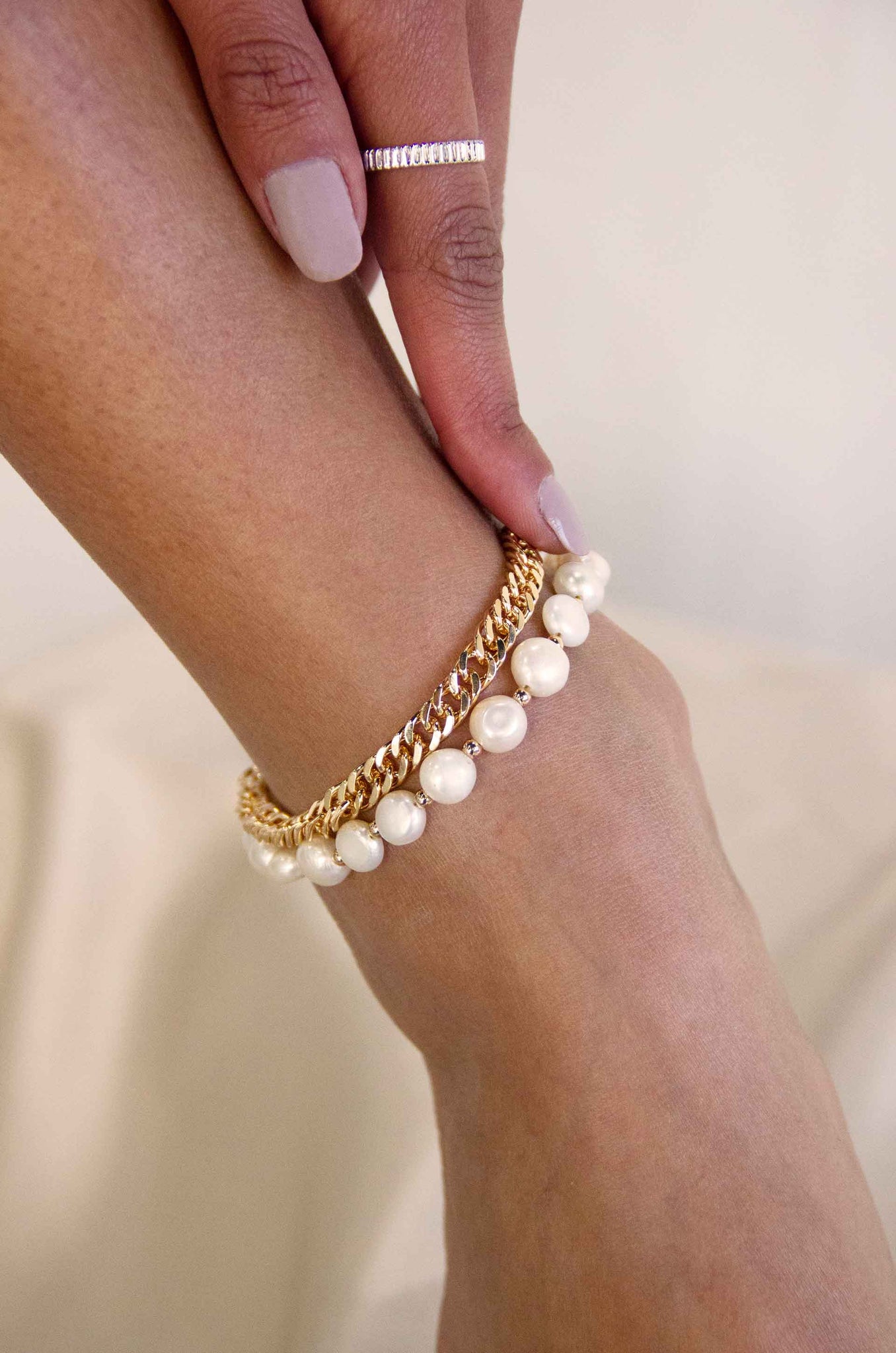 Pearl Party 18k Gold Plated Anklet on a model