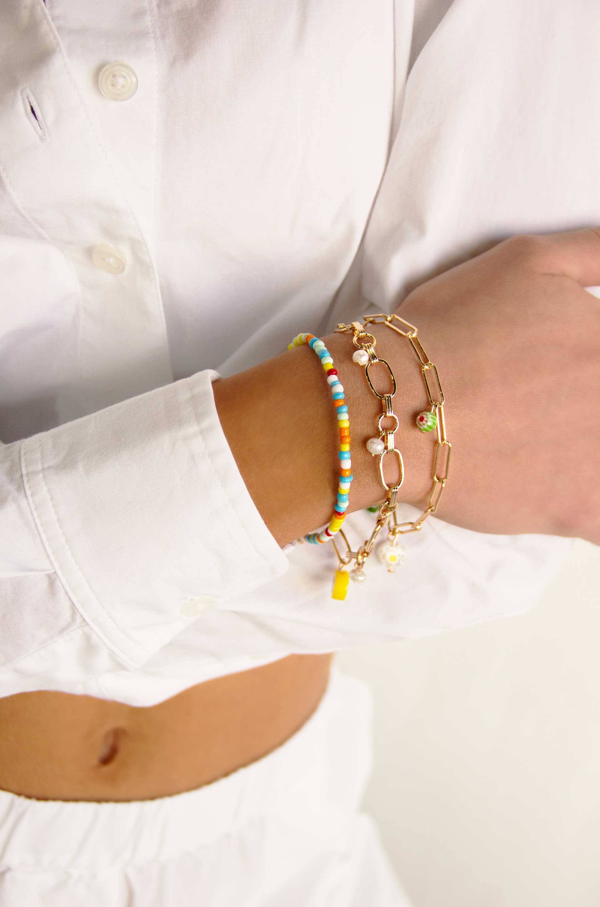 Happiness Beaded and 18k Gold Plated Charm Bracelet Set on amodel
