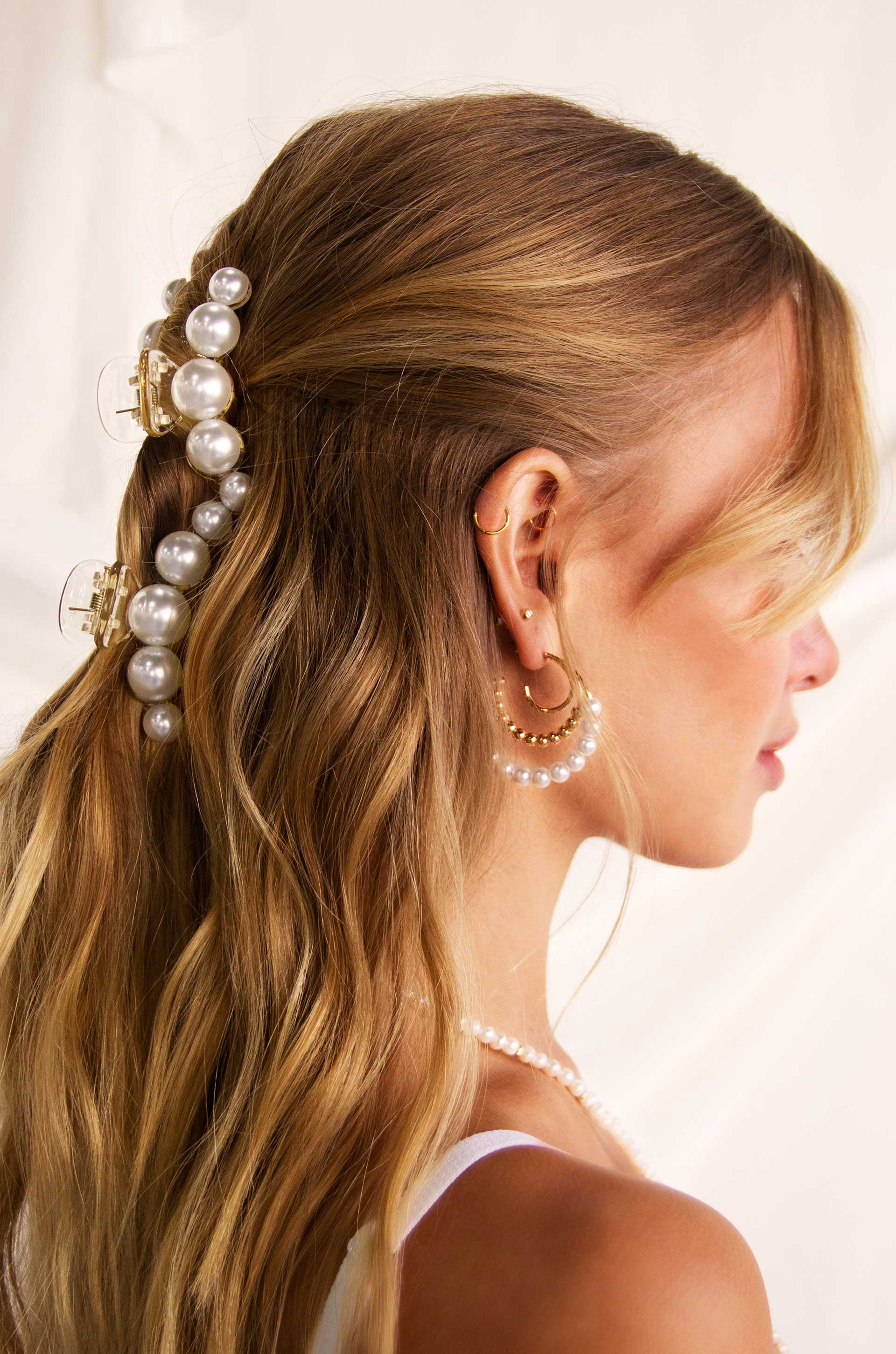 Pearl Hair Claw Set of 2 on a model