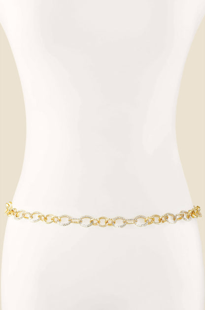 Crystal Link Belt in Clear & Gold front