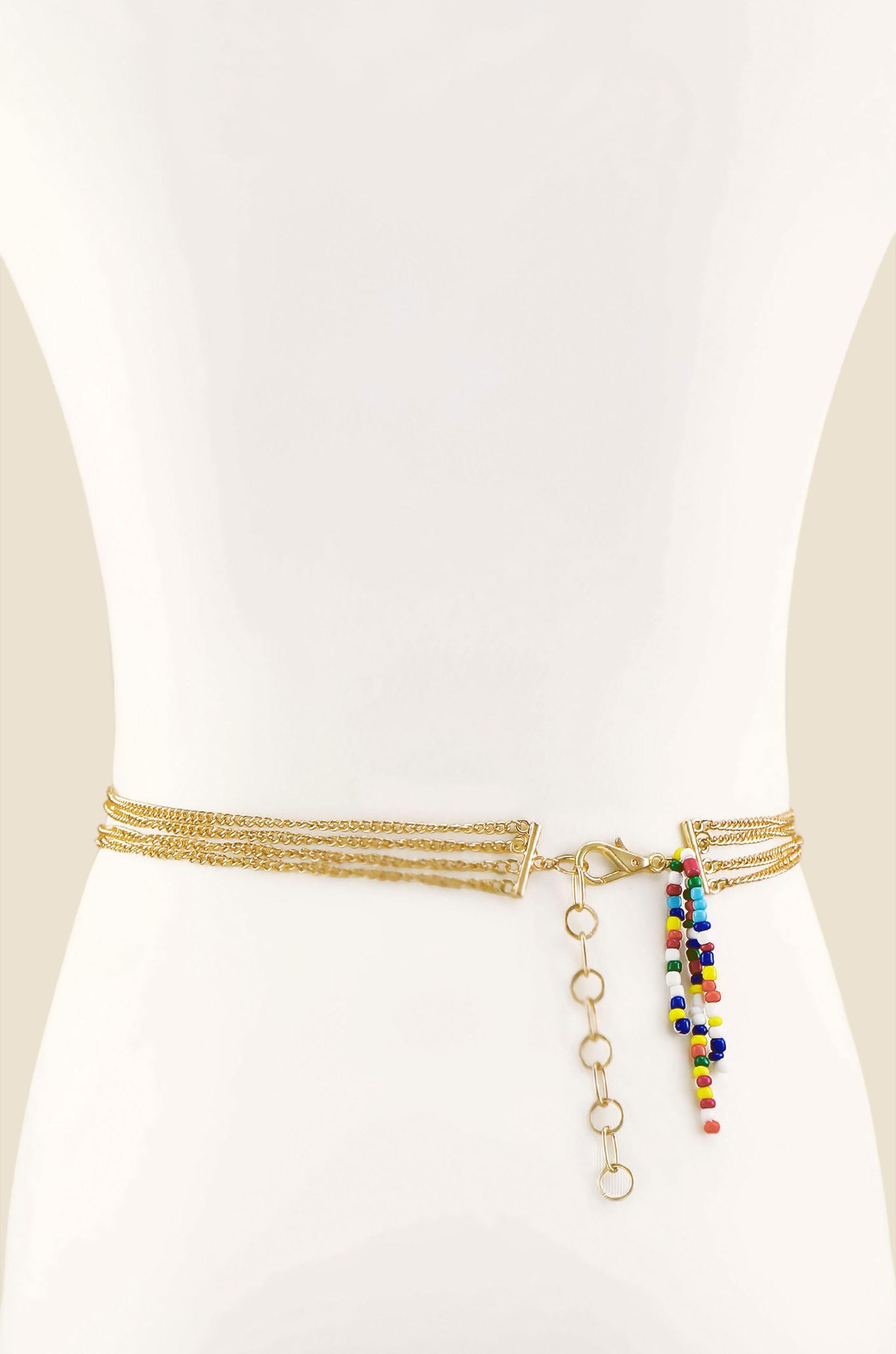 Mixed Rainbow Bead Belt in Gold back