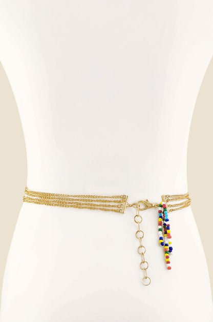 Mixed Rainbow Bead Belt in Gold back